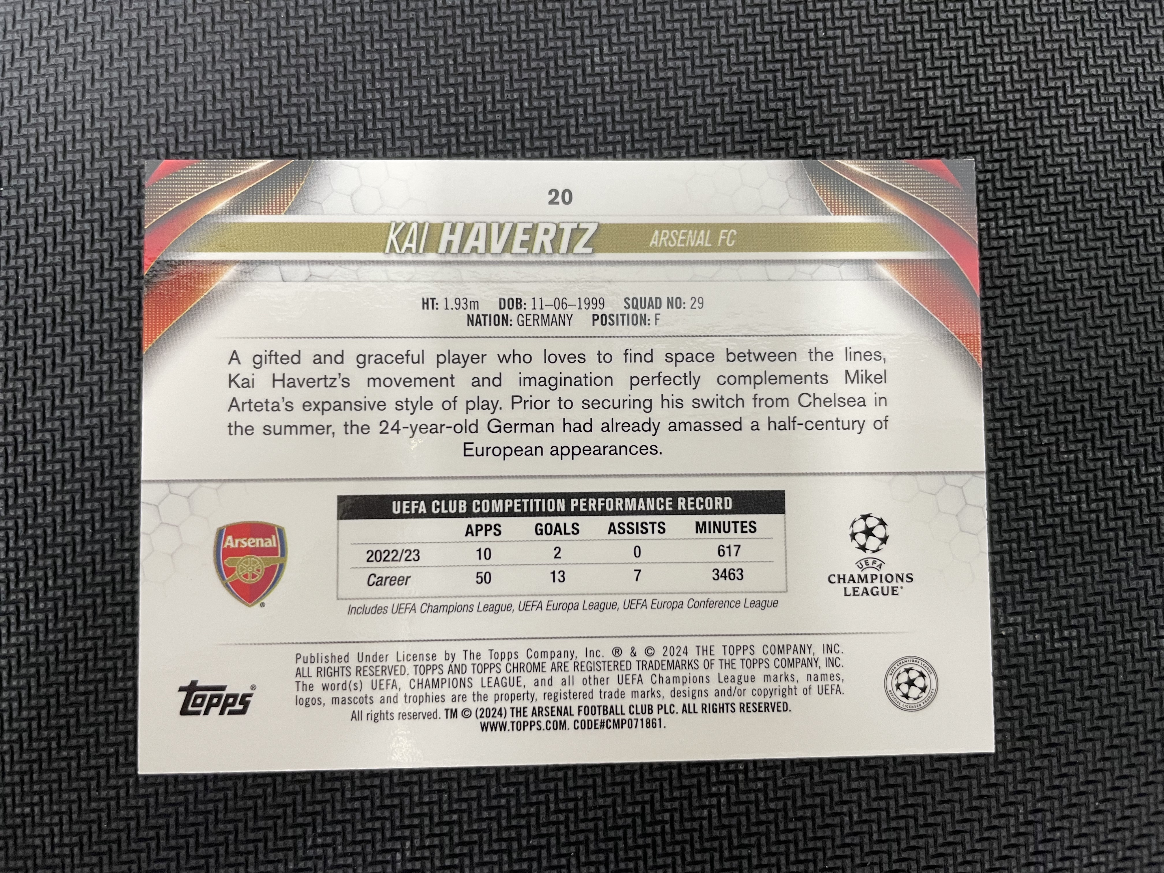 2024-25 Topps Chrome Kai Havertz 哈弗茨 阿森纳 99编 RC 英超 陈大队