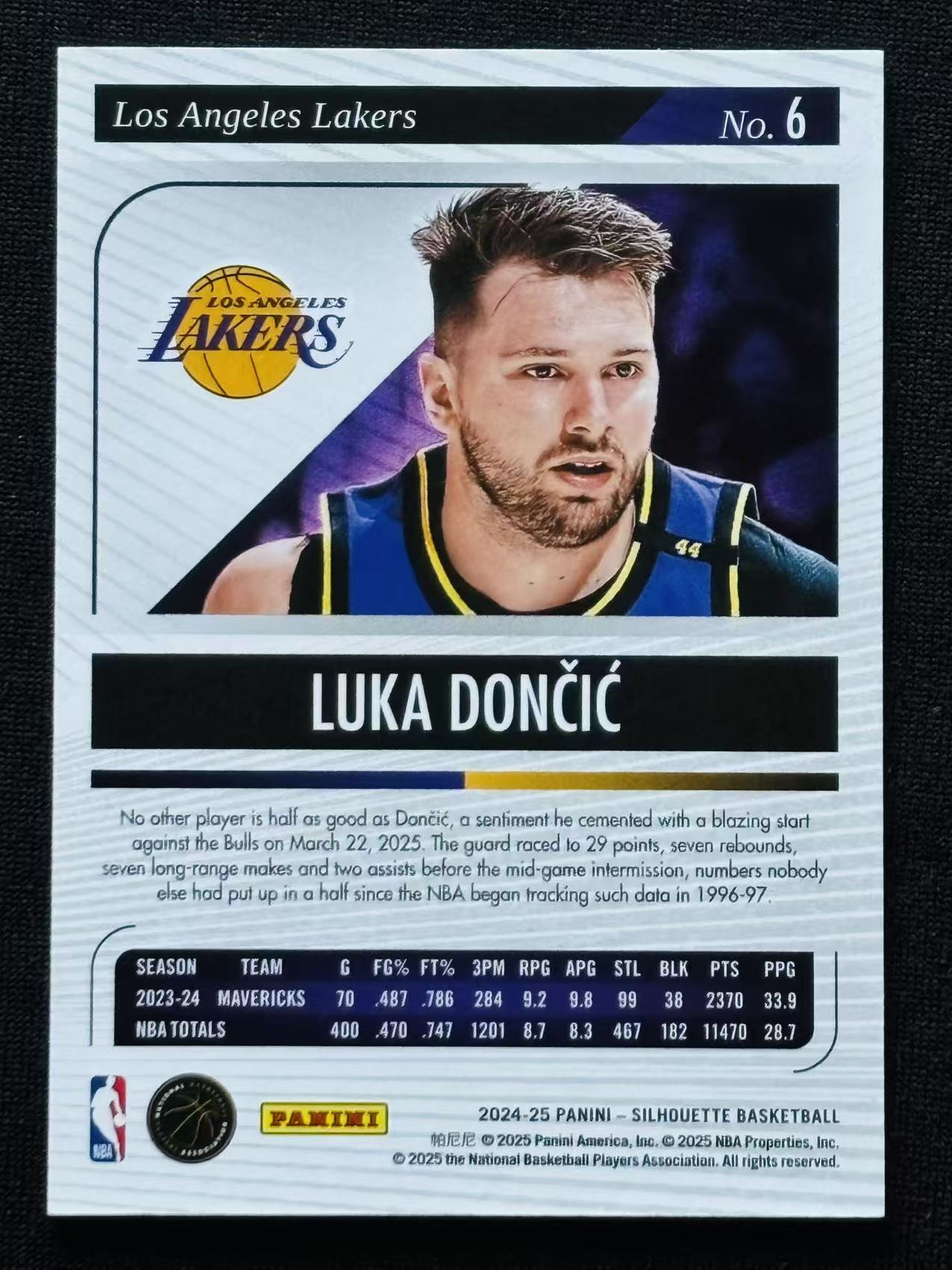 2024-25 Panini Silhouette Luka Doncic 剪影 湖人 卢卡 东契奇 75编 base 不累计