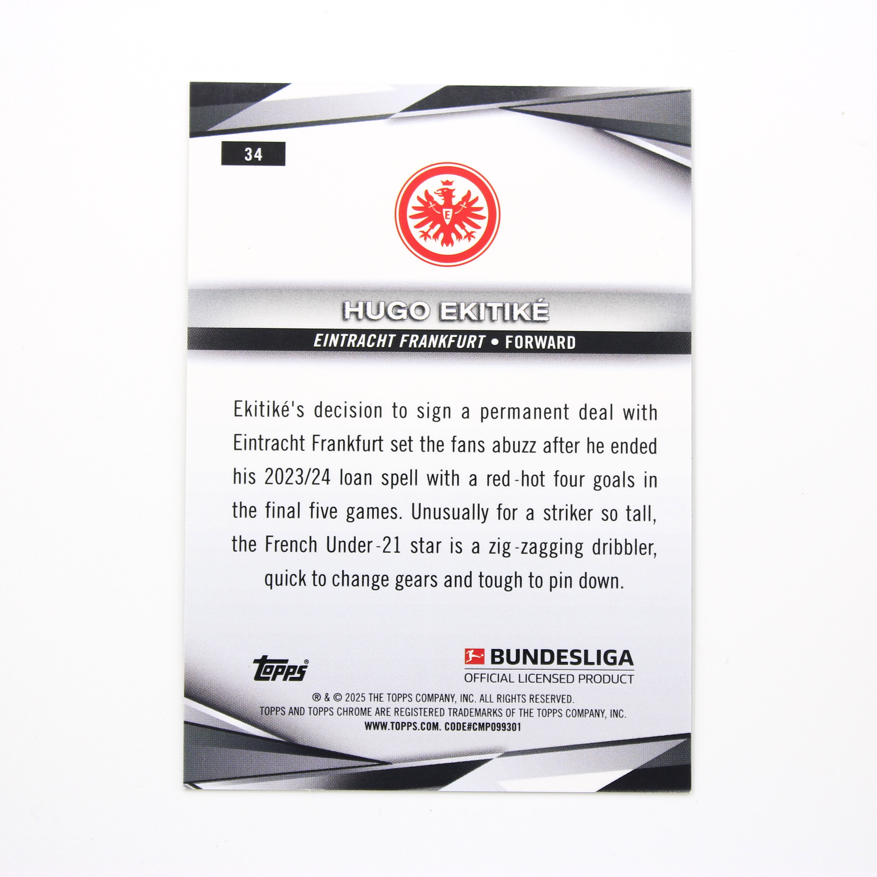 2024-25 Topps Chrome Hugo Ekitike 利物浦前场新星 雨果 埃基蒂克 27/75编正金折【HOPE代卖(4.5%含卡淘)】