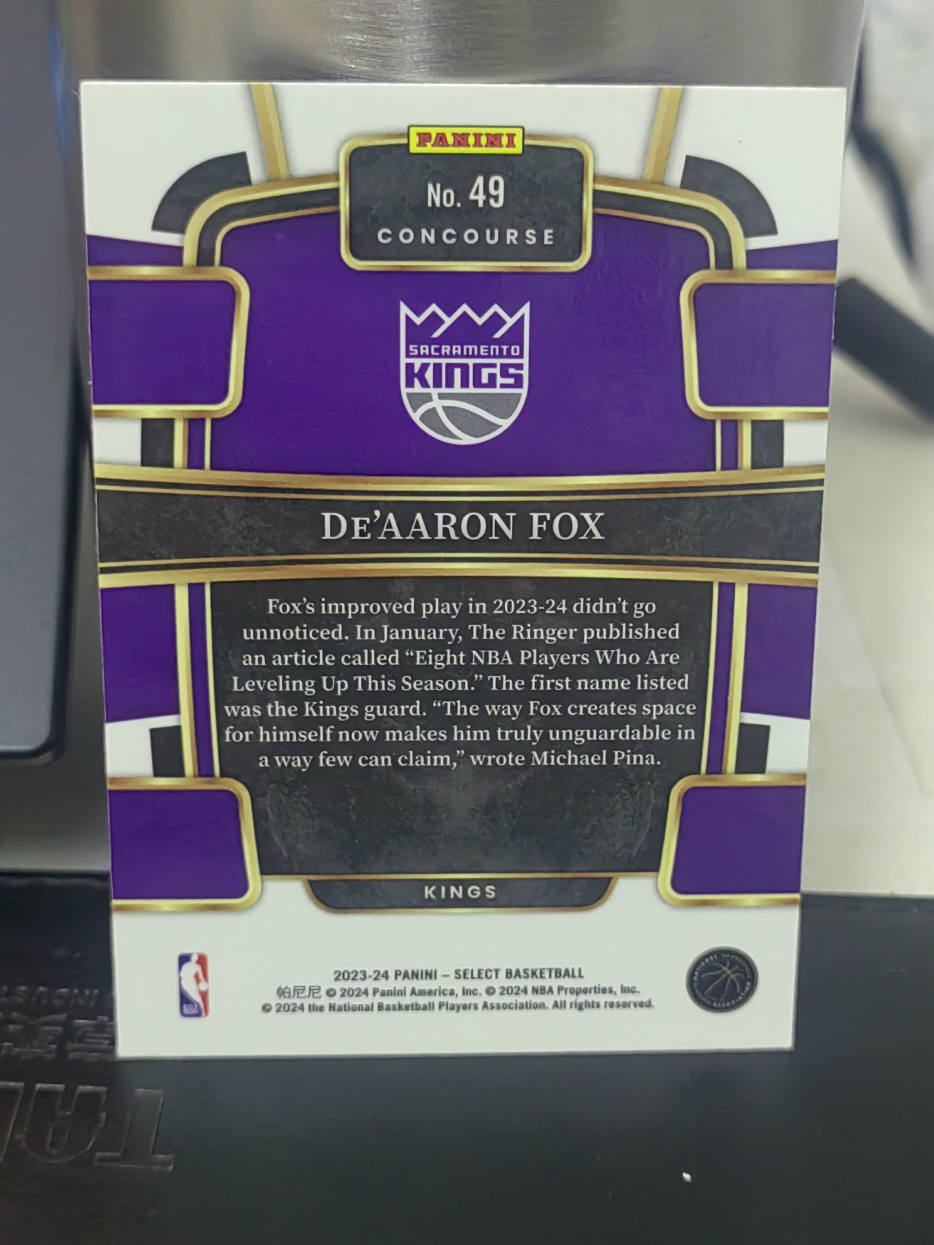 2023-24 Panini Select De'Aaron Fox Select 蓝折 达龙 福克斯 小狐狸 国王 篮 白边白角 不保卡品 卡品如图