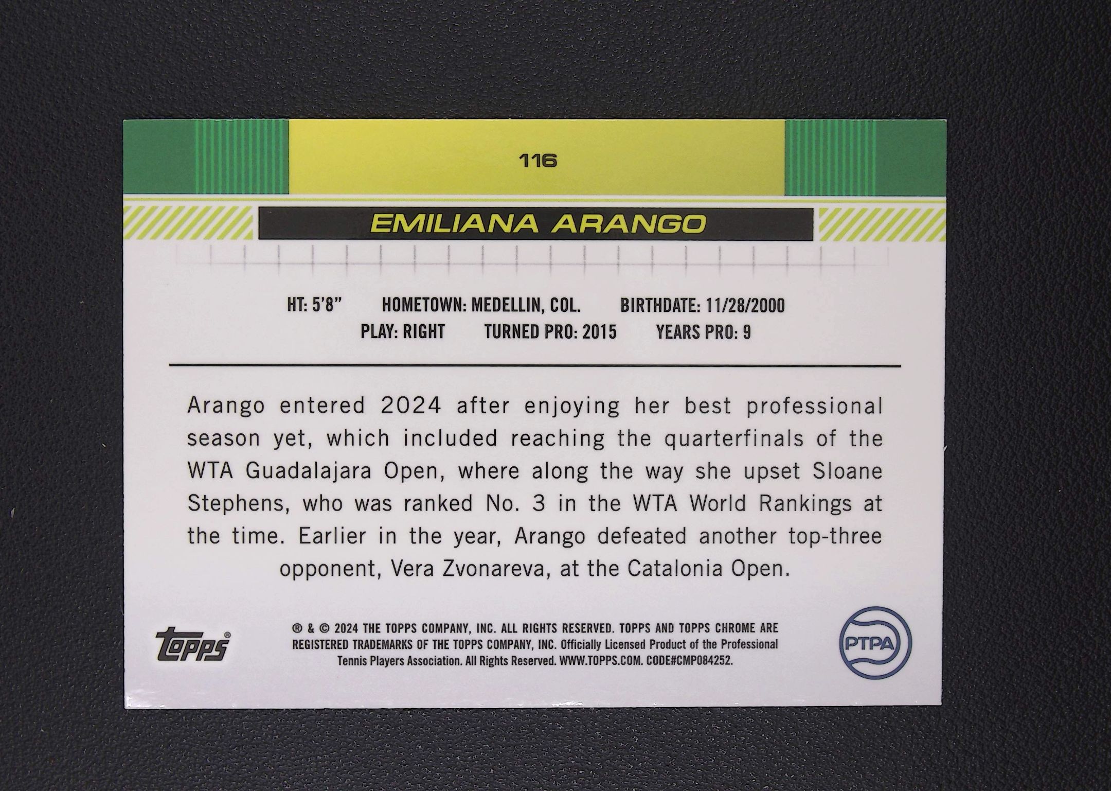 2024 Topps Chrome Emiliana Arango 艾美纳 1st 87/99编 草绿折【Big M 代拍】 DG923