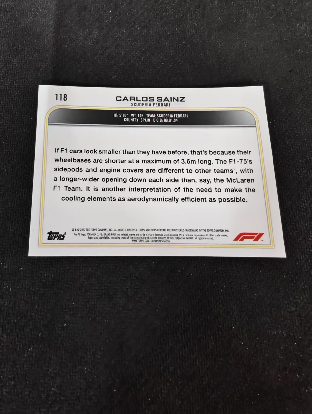 2022 Topps Chrome F1 Carlos Sainz 卡洛斯 塞恩斯 法拉利 划痕 边角瑕疵 #118