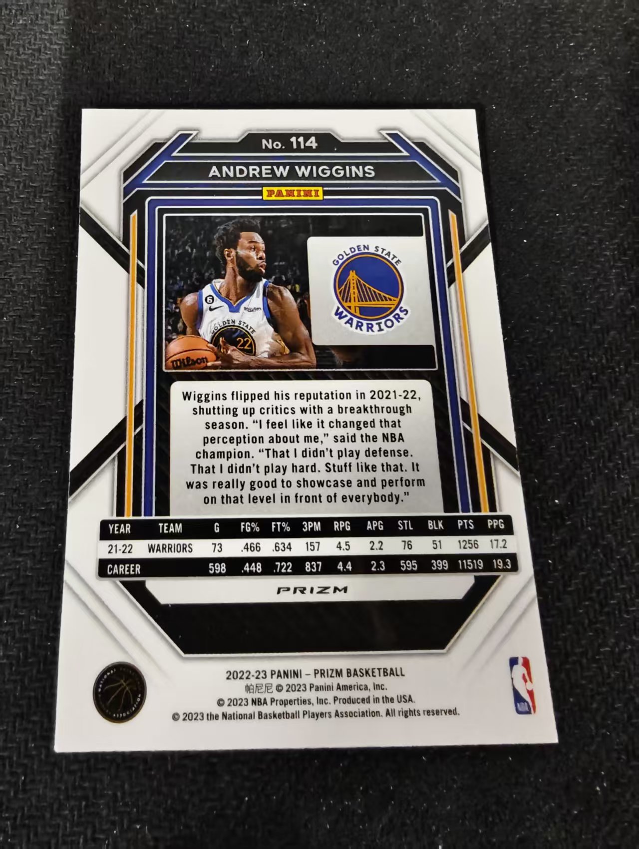 2022-23 Panini Prizm Andrew Wiggins 威金斯 维金斯嘴哥 勇士 银折 PZ 划痕 边角瑕疵 #114