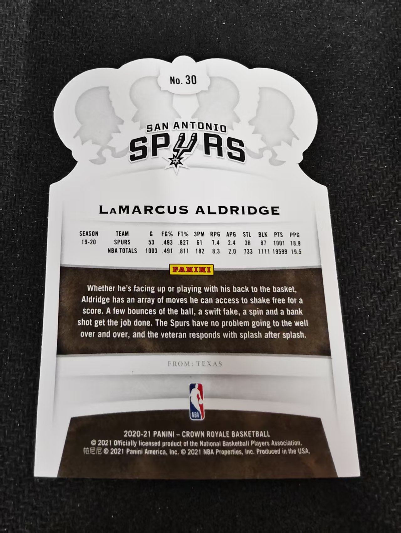 2020-21 Panini Crown Royale LaMarcus Aldridge 拉马库斯 阿尔德里奇 马刺 皇冠 异形 划痕 边角瑕疵 #30