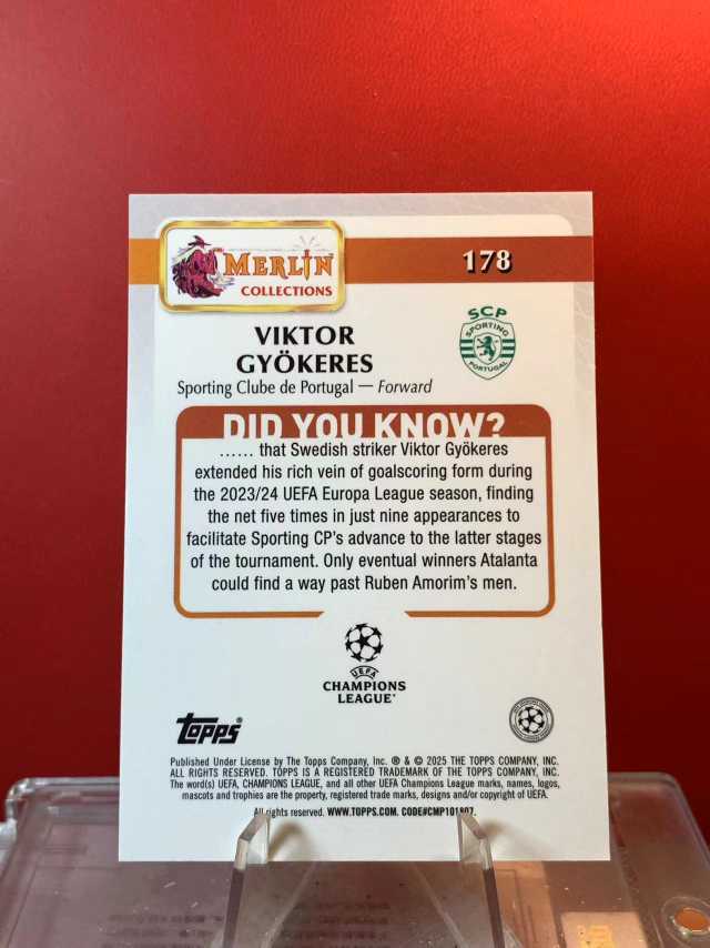 (老末精品代拍) E26 2025 Topps Merlin 欧冠梅林 Viktor Gyokeres 维克托 哲凯赖什 葡萄牙体育 碎花折 凑套必备