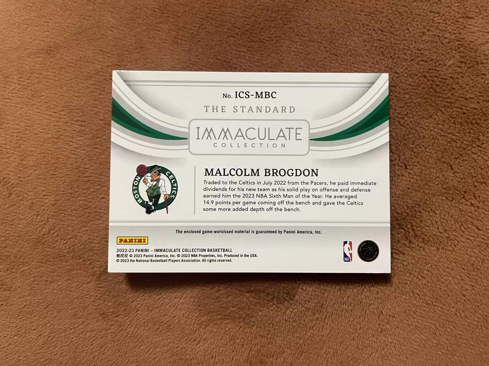 2022-23 Panini Immaculate Malcolm Brogdon 爱咪咪imm 凯尔特人 马尔科姆 布罗格登The Standard 大窗GU球衣 落场切割 patch 99编【z】