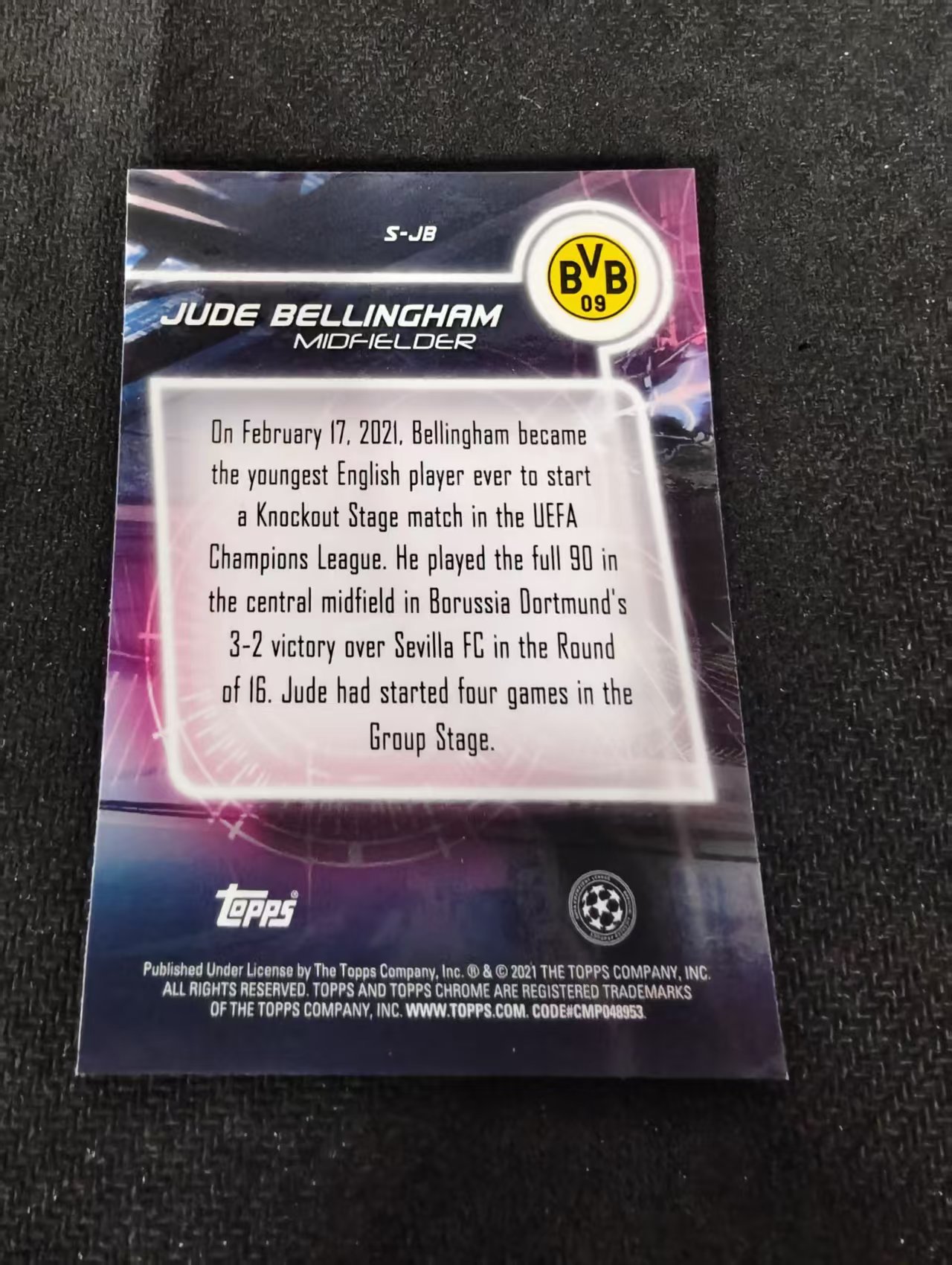 【可合并,不累计】2021 Topps Chrome Jude Bellingham RC 新秀 多特蒙德 祖德 贝林厄姆 欧冠 银折 不保卡品 介意勿拍