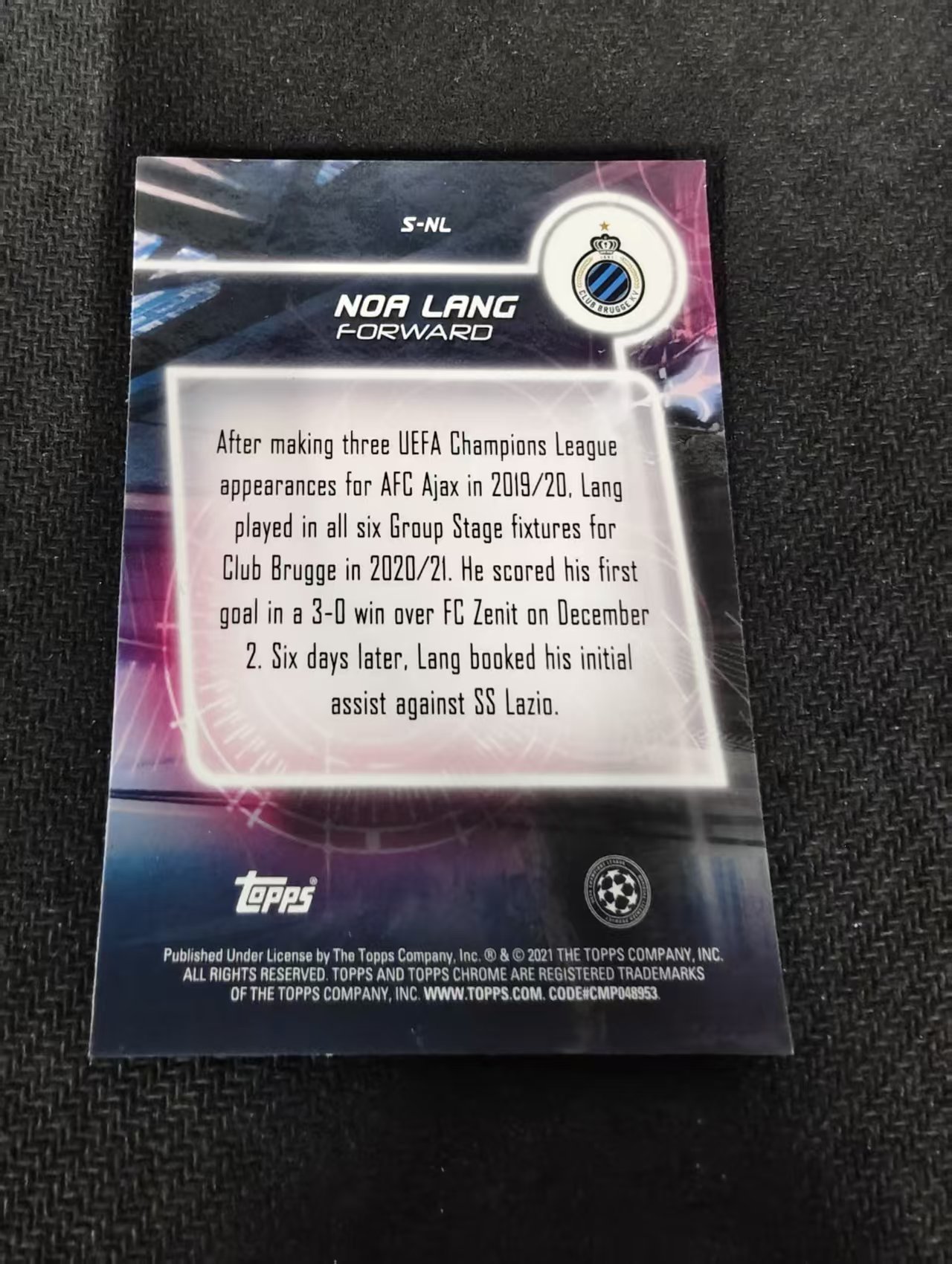 【可合并,不累计】2021 Topps Chrome noa lang 布鲁诺 诺阿 朗 RC 新秀 欧冠 银折 划痕 边角瑕疵