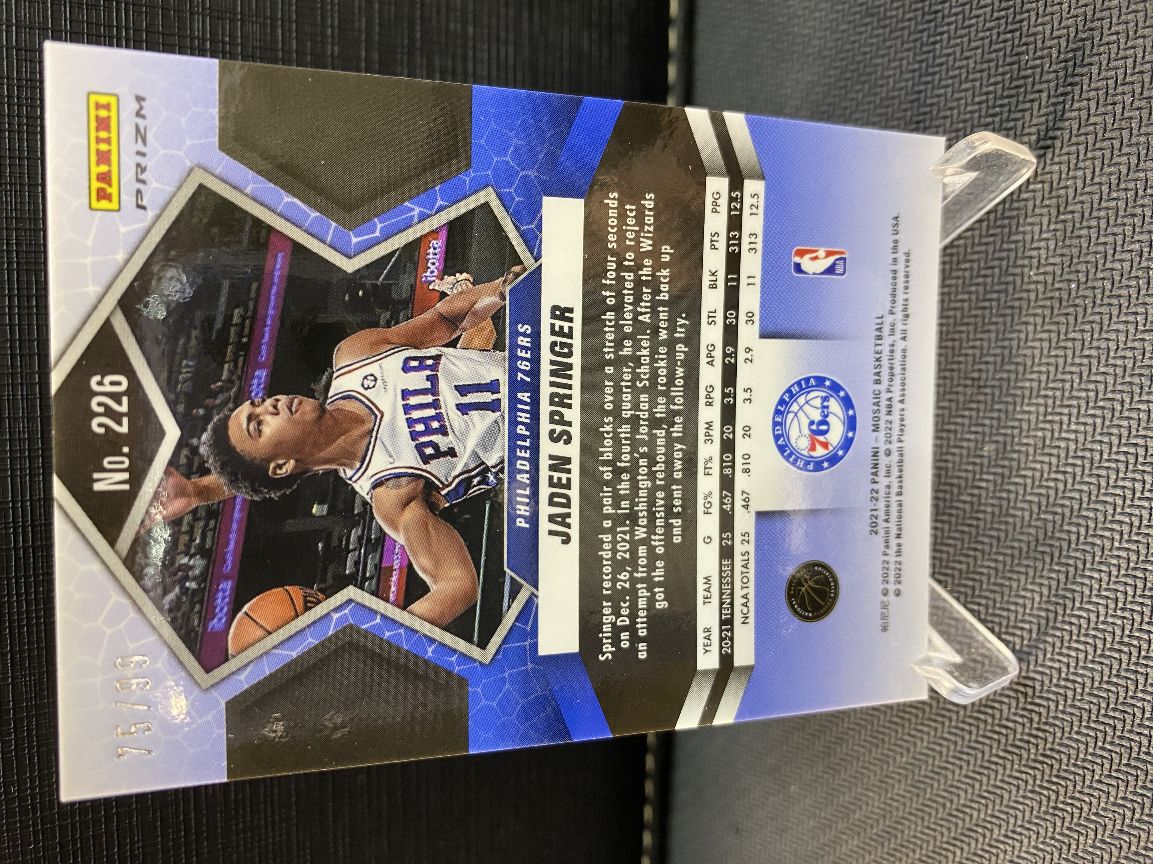 2021-22 Panini Mosaic Jaden Springer RC 马赛克 新秀 杰登 斯普林格 蓝马赛克折 99编 收藏必备 卡品如图 -Zle-【乌苏拍卖】