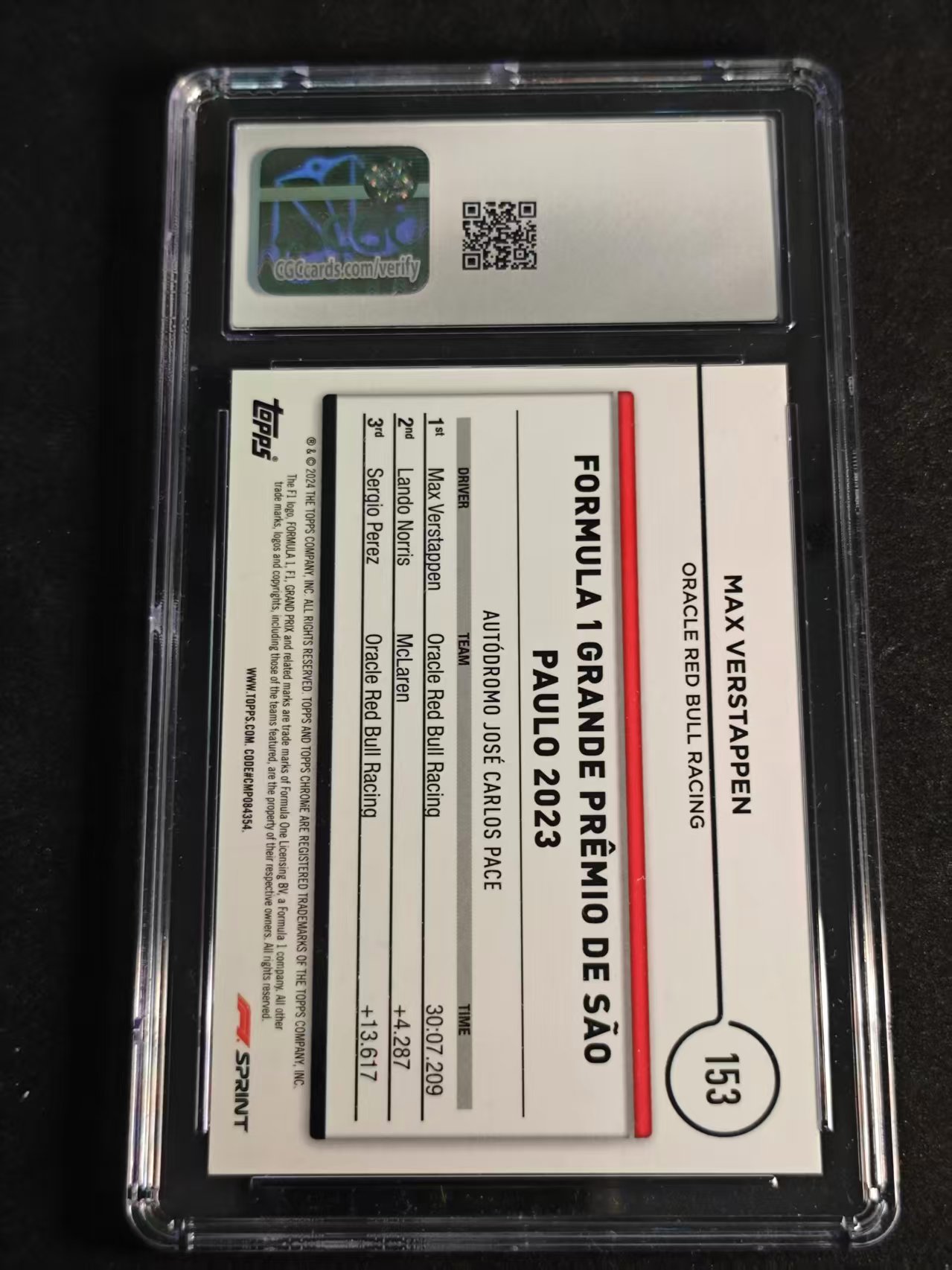 2024 Topps Chrome Max Verstappen TC F1 红牛车队 马克斯 维斯塔潘 庆祝照 25/25编 低编 橙折 CGC 8.5