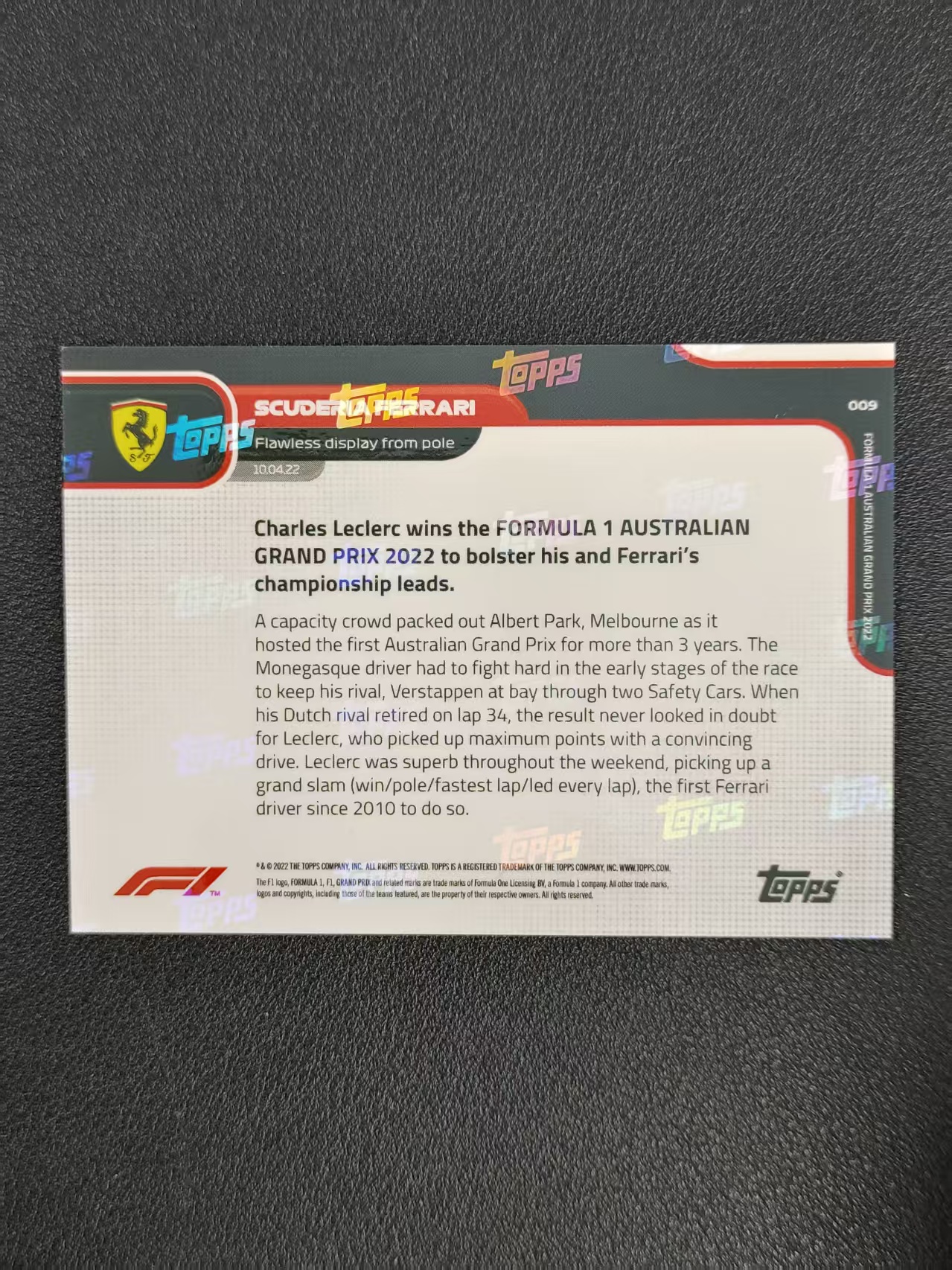 2022 Topps Now Charles Leclerc F1 勒克莱尔 法拉利 一级方程式澳大利亚大奖赛 收藏必备 卡品如图 CH