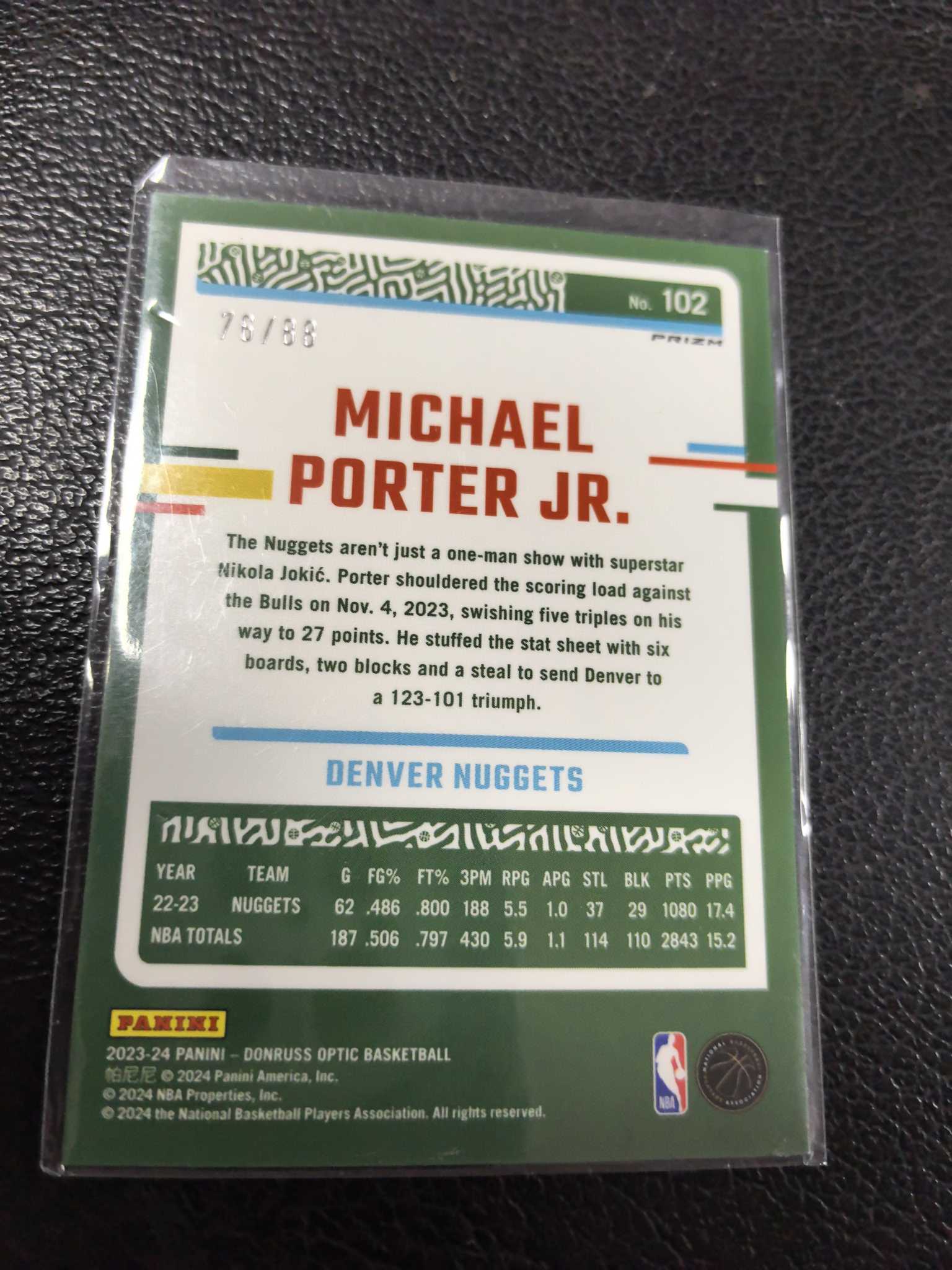 2023-24 小 迈克尔 波特 88编 op 红折 篮网 掘金 10-8