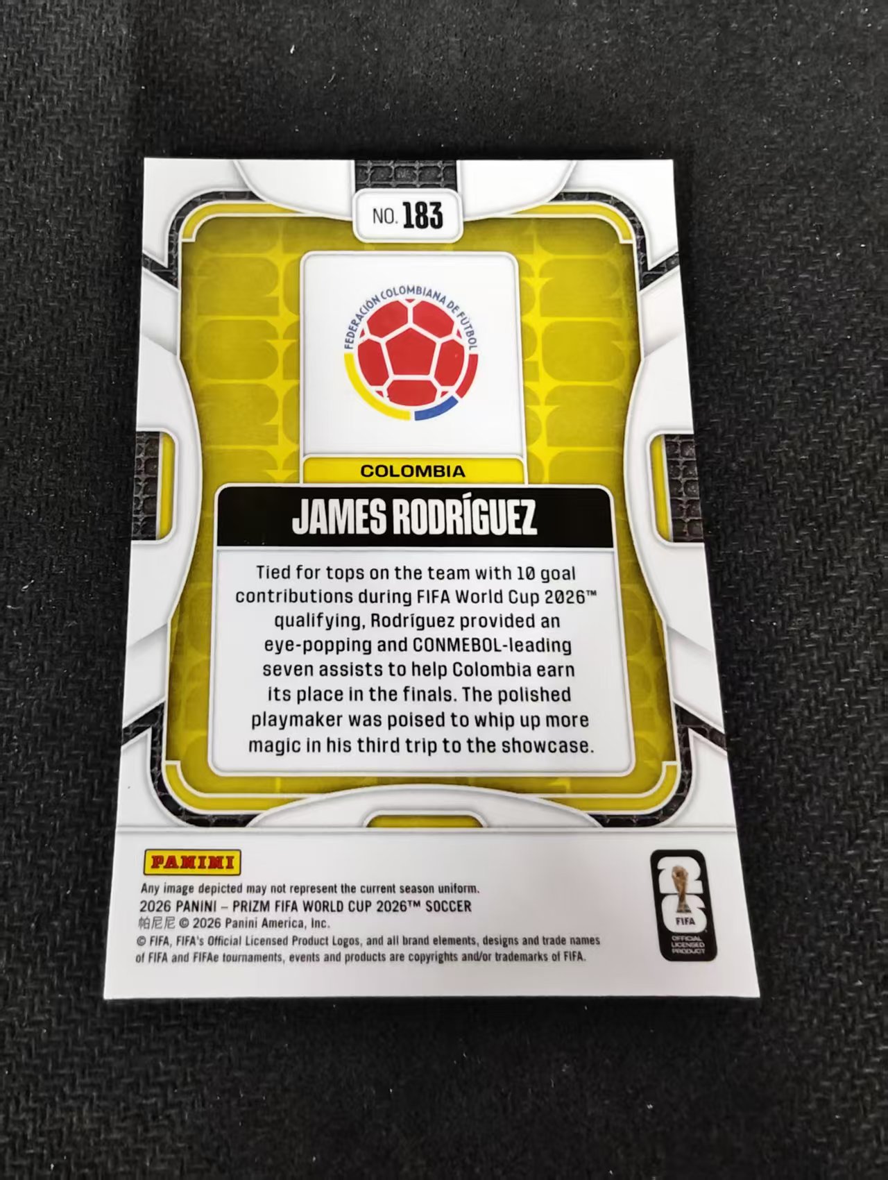 2026 Panini World Cup Prizm JAMES RODRIGUEZ 詹姆斯 罗德里格斯 J罗 哥伦比亚 PZ世界杯 划痕 边角瑕疵#183