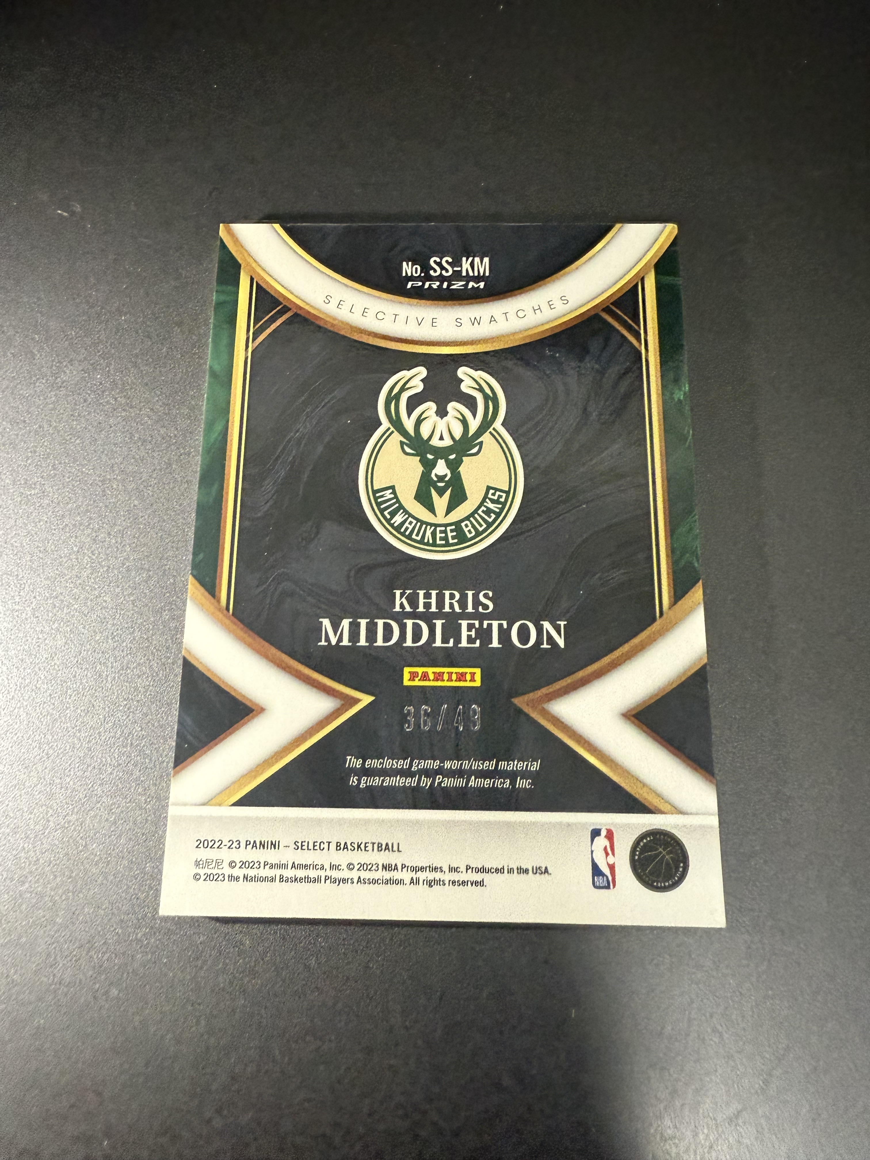 2022-23 Panini Select Khris Middleton 克里斯 米德尔顿 球衣 铜 49编 GU 亲穿球衣 井