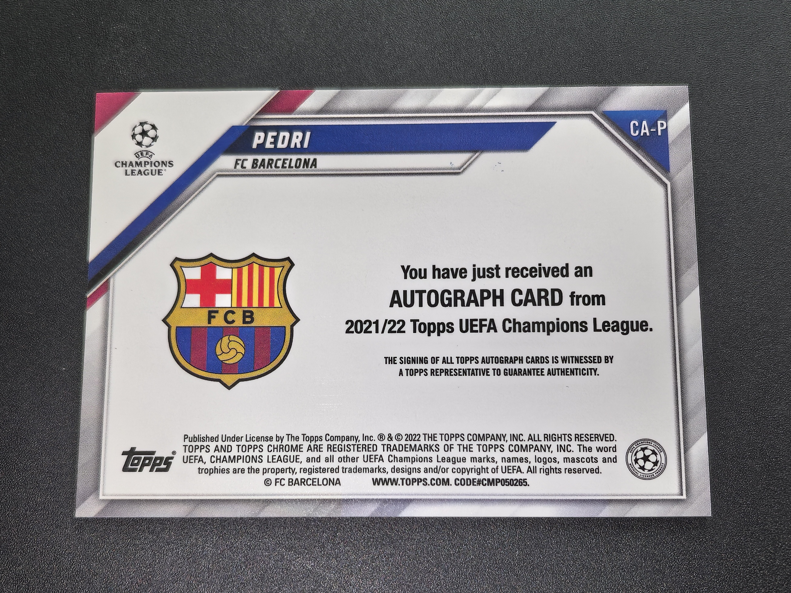 2022 Topps Chrome Pedri 【麦考拍卖】m 佩德里 欧冠tc 巴塞罗那 巴萨 签字卡 签名卡 完美签 银折射 all-star rookie 微瑕如图