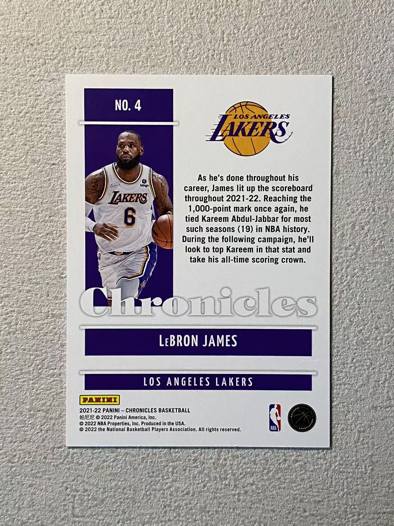 2021-22 Panini Chronicles LeBron James 编年史 湖人 勒布朗 詹姆斯 老詹 /99编 经典选图 收藏必备