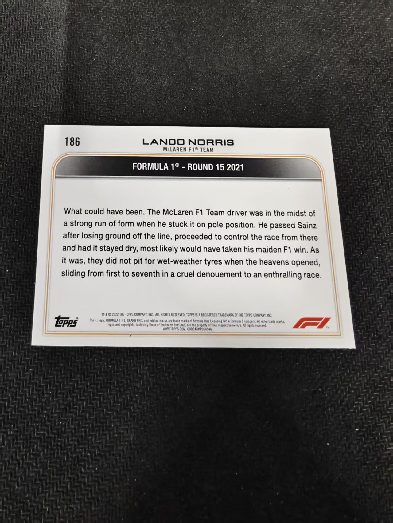 2022 Topps Chrome F1 Lando Norris 兰多 诺里斯 迈凯伦车队 划痕 边角瑕疵 @186