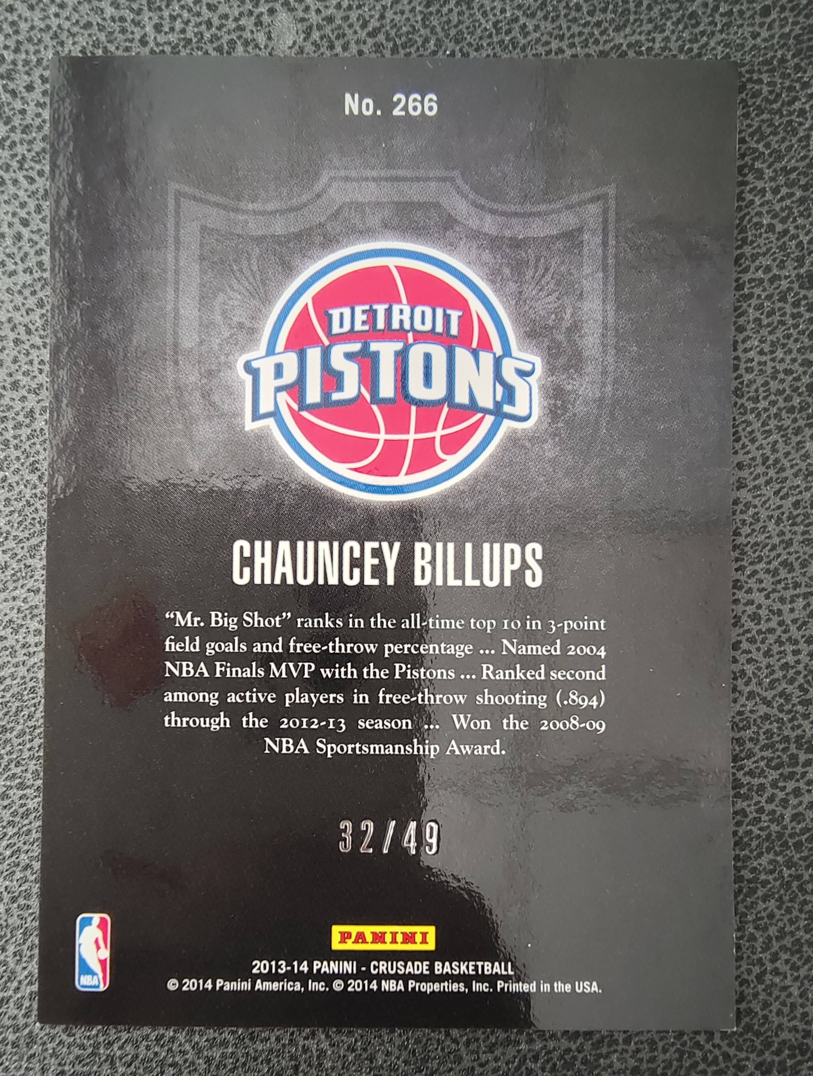 2013-14 Panini Crusade Chauncey Billups 底特律 活塞队 昌西 比卢普斯 十字军 紫折 32/49 Mr. Big Shot 04年总冠军 fmvp 97年探花秀