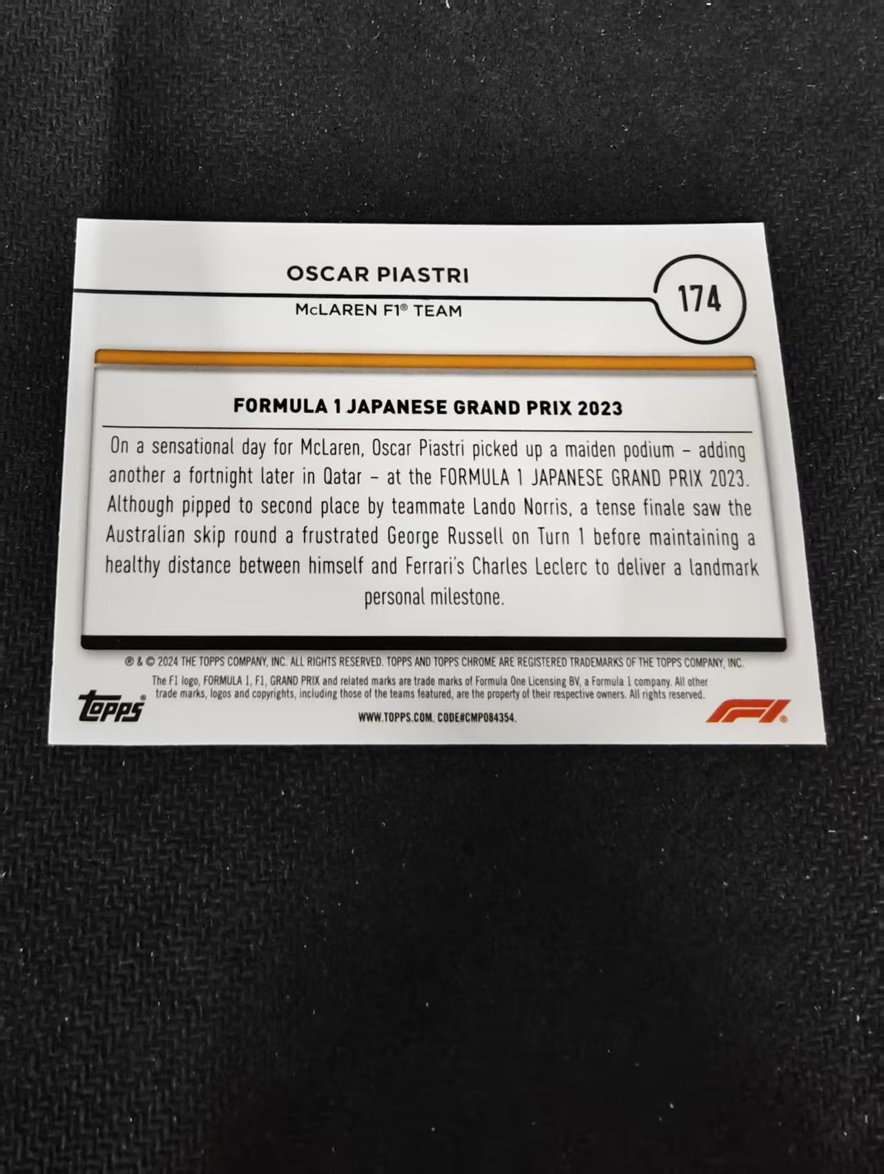 2024 Topps Chrome F1 Oscar Piastri 方程式赛车 奥斯卡 皮亚斯特里 迈凯伦车队 划痕 边角瑕疵 #174