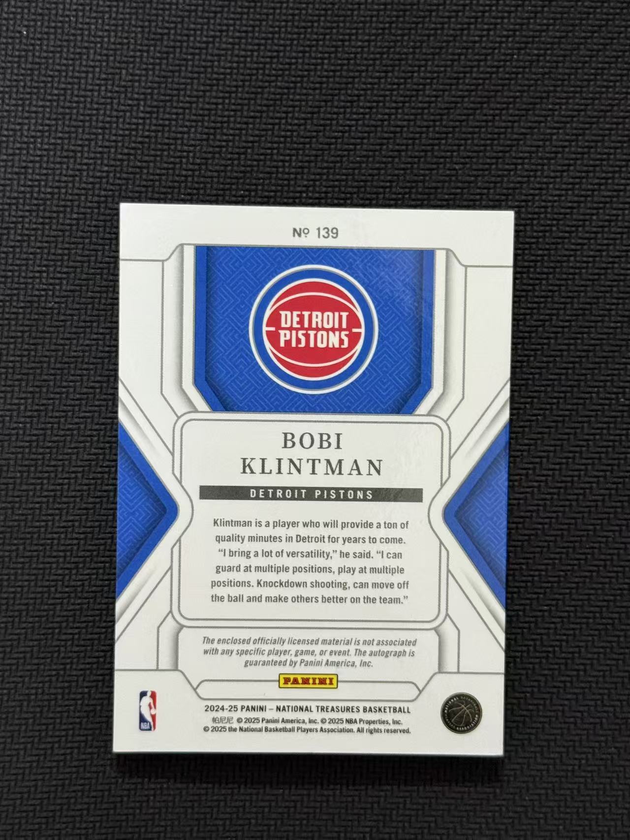 2024-25 Panini National Treasures Bobi Klintman RC 国宝 活塞 波比 克林特曼 14/20编 RPA 签字 卡签 镜面 暴力切割卡品如图 老公DR