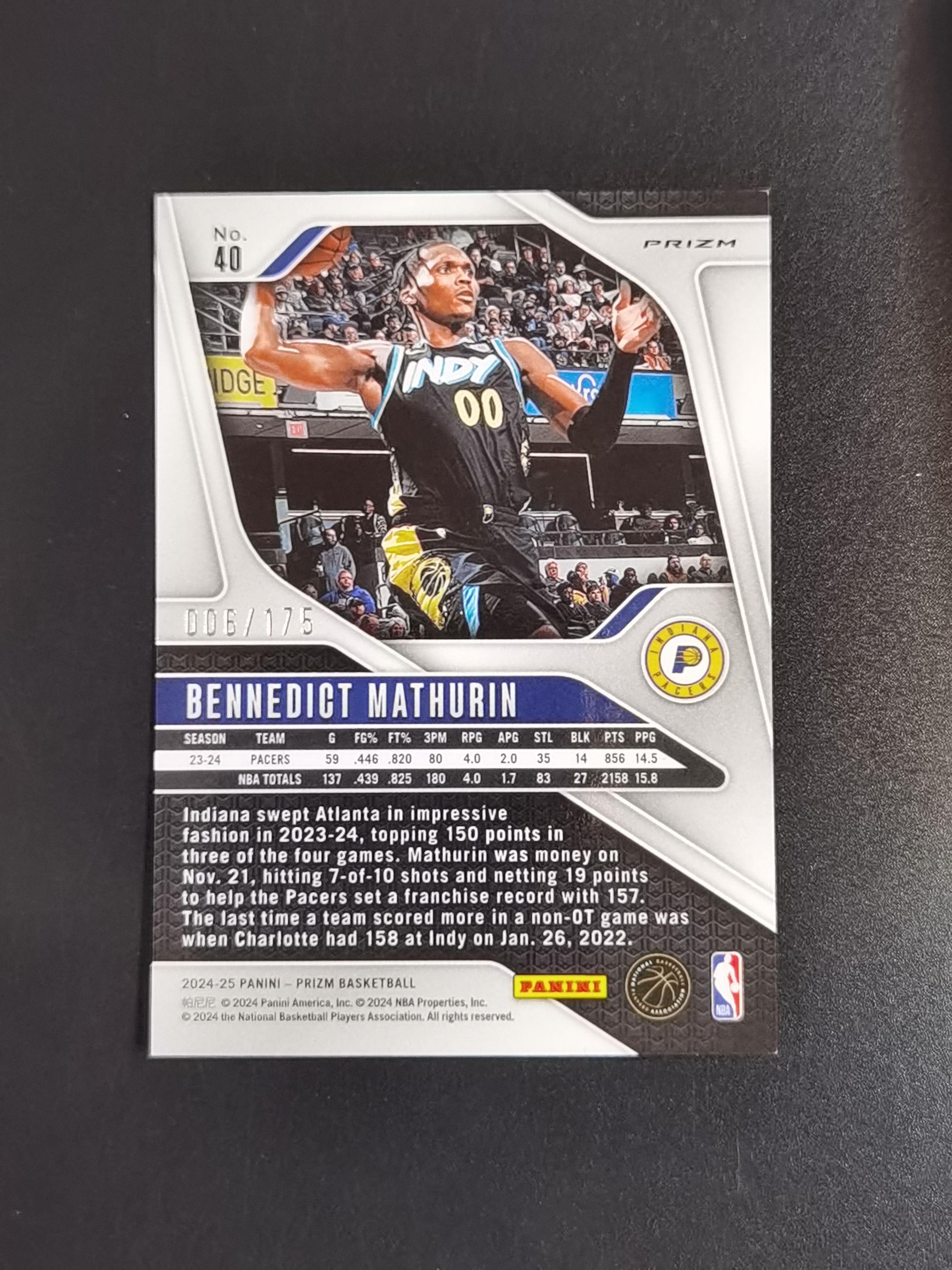 2024-25 Panini Prizm Bennedict Mathurin 马图林 175编 白折 卡品如图 专收必备