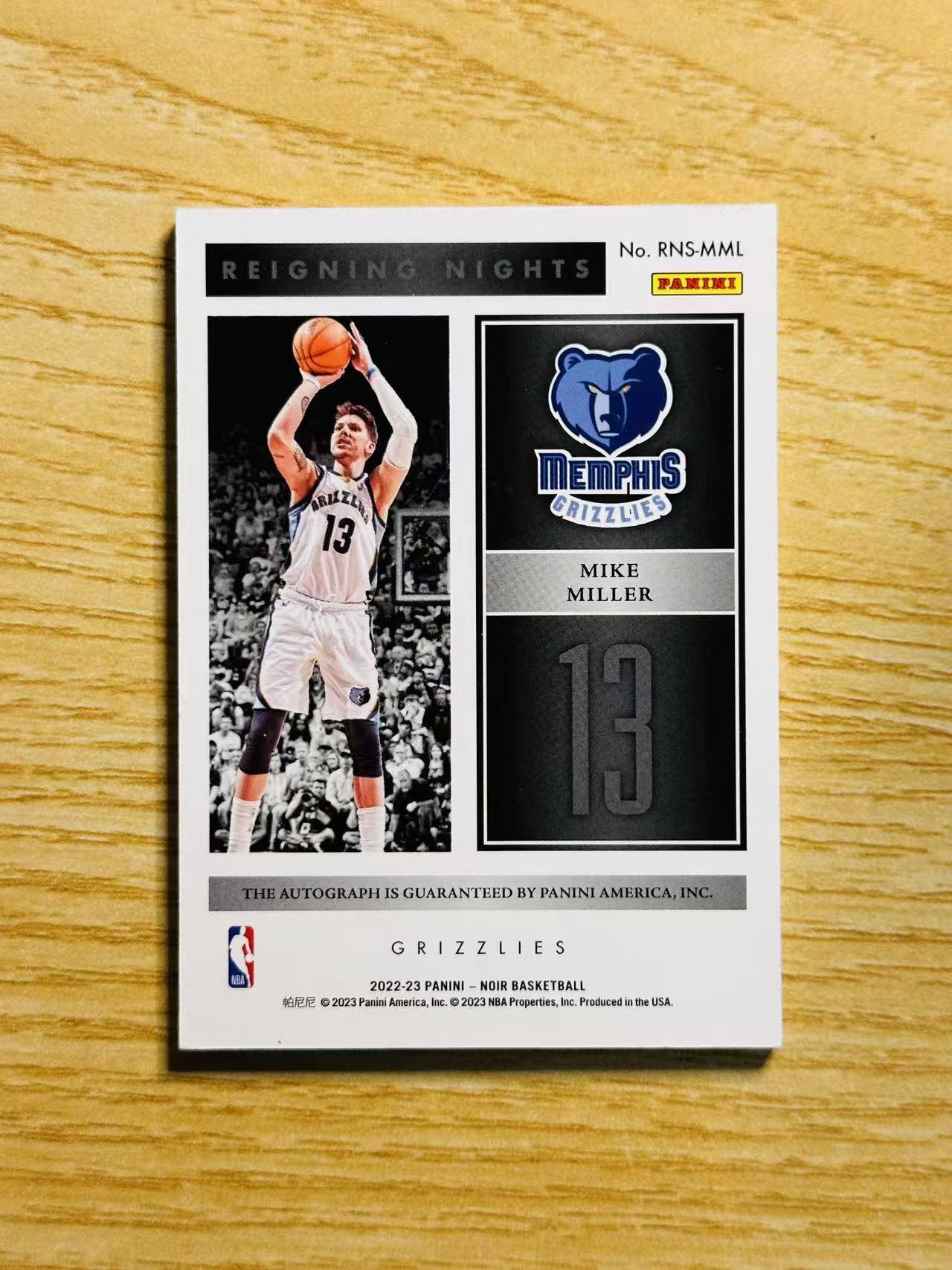 2022-23 Panini Noir Mike Miller 嘿嘿代卖 诺尔 迈克 米勒 签字 卡签 25编 雨夜签 三分王 灰熊 收藏必备