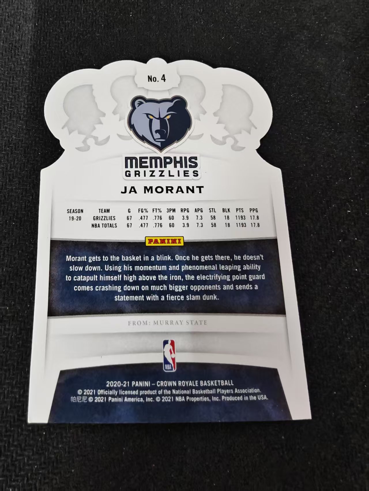 2020-21 Panini Crown Royale Ja Morant 皇冠 灰熊 贾 莫兰特 腰王 皇冠 异形 划痕 边角瑕疵 #4