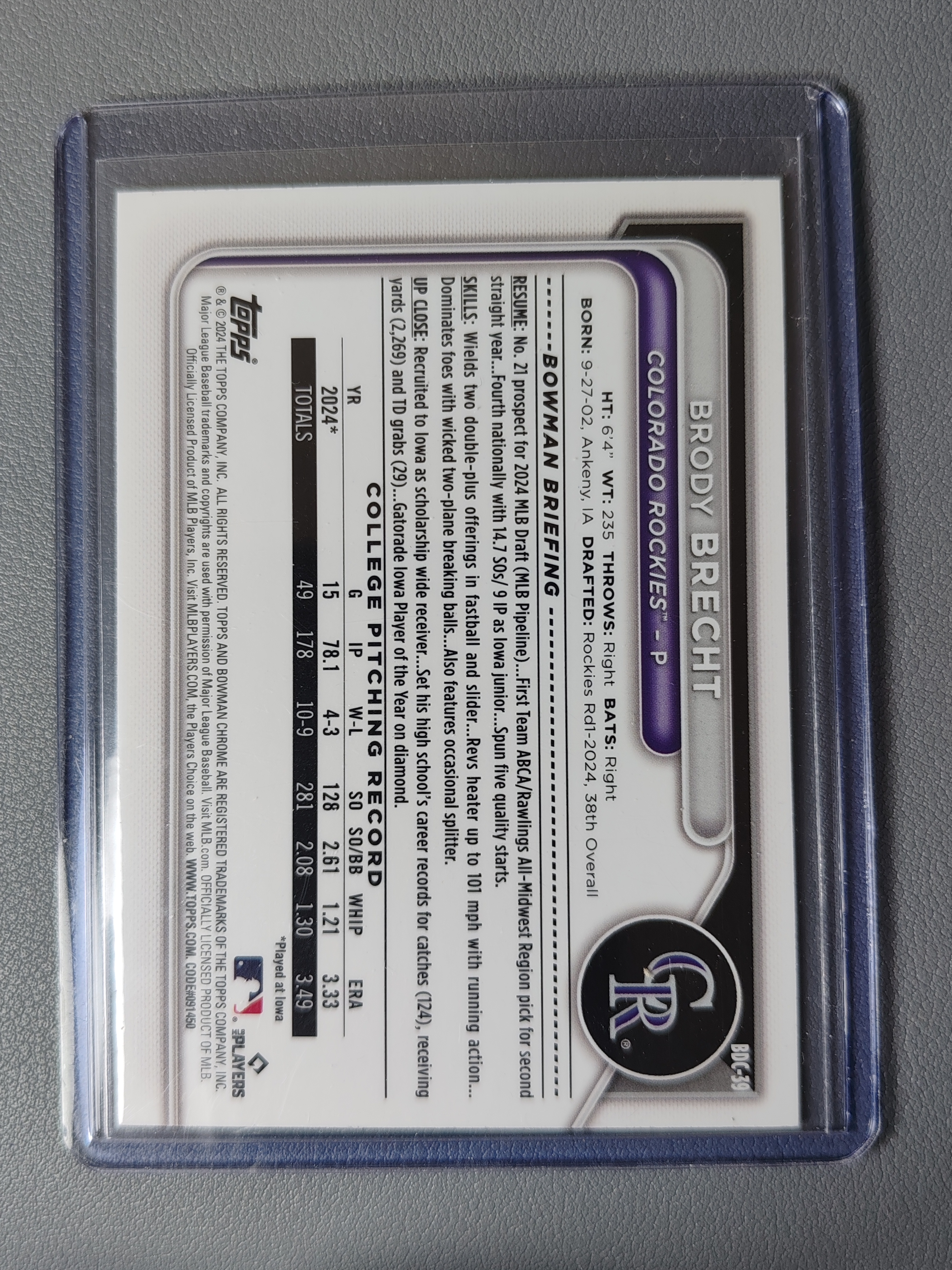 2024 Topps Bowman Brody Brecht RC 1st 青折!【001】