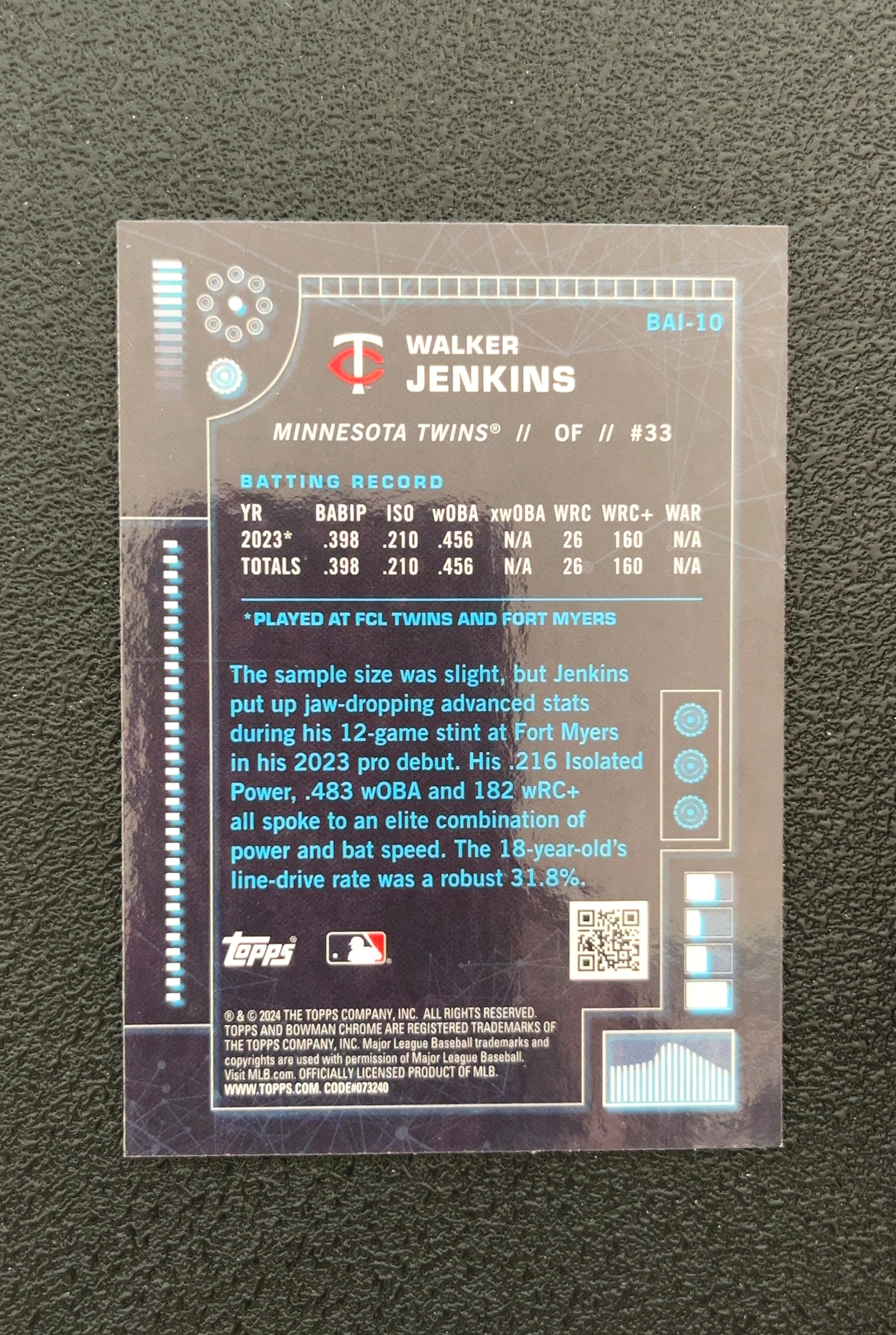 【岛屿拍卖】2024 Topps Chrome Walker Jenkins 沃克·詹金斯 银折 折射 新秀 RC 卡品如图 高价值 #BAI-10 Minnesota Twins 0002#345
