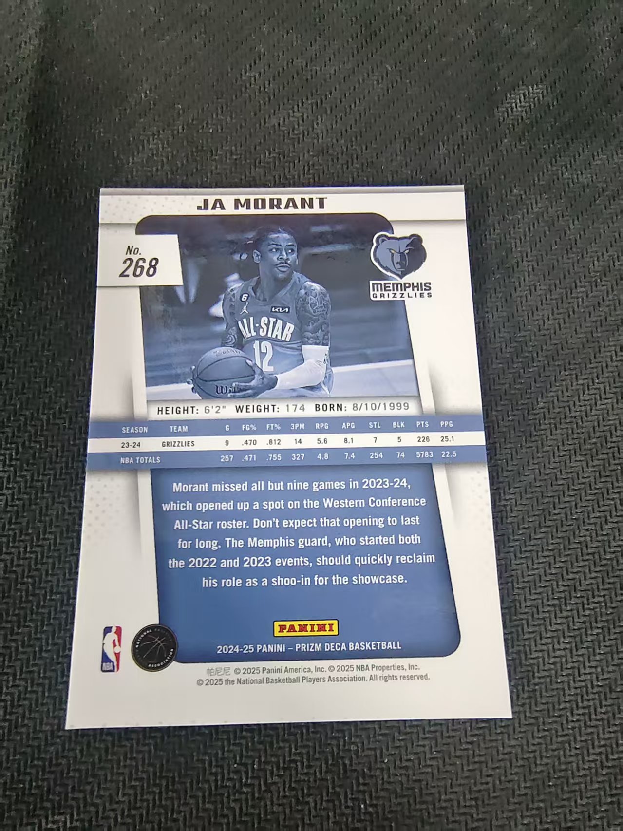 【可合并,不累计】2024-25 Panini Prizm Ja Morant 贾莫兰特 灰熊 pz deca 复刻 划痕 边角瑕疵 #268