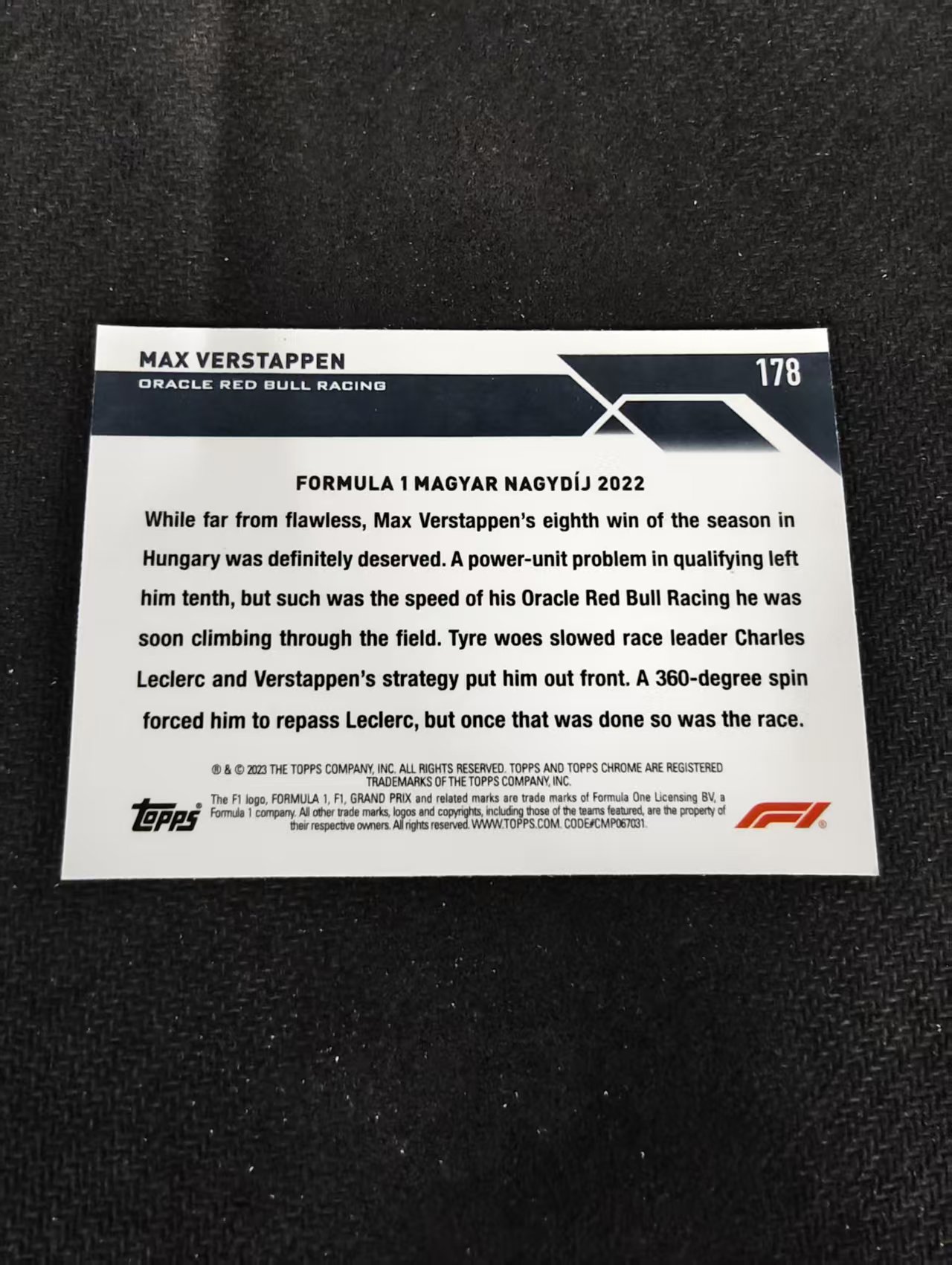 2023 Topps Chrome F1 Max Verstappen 维斯塔潘 红牛 划痕 边角瑕疵 #178
