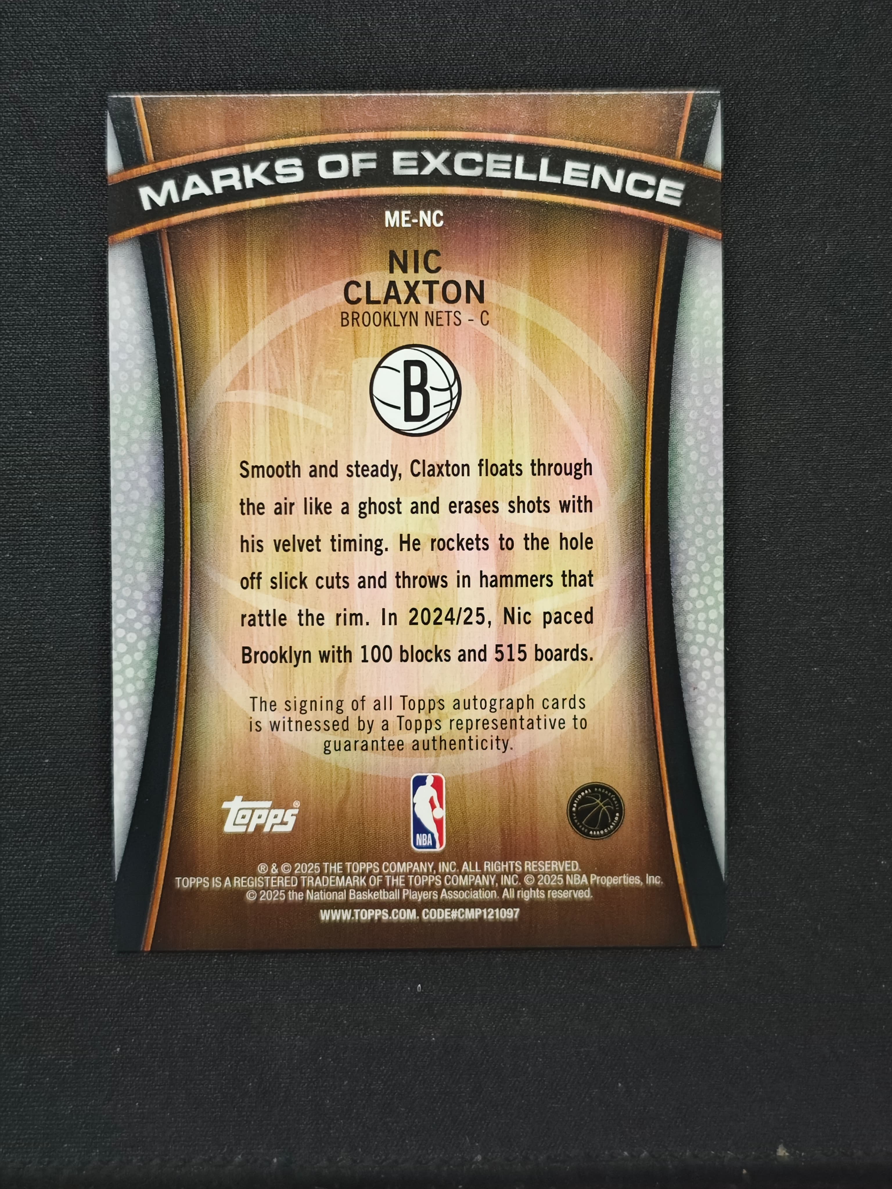 2025-26 Topps NBA Nic Claxton 【芒果拍卖】元年 Hobby 篮网 克拉克斯顿 签字 #1121MZG2