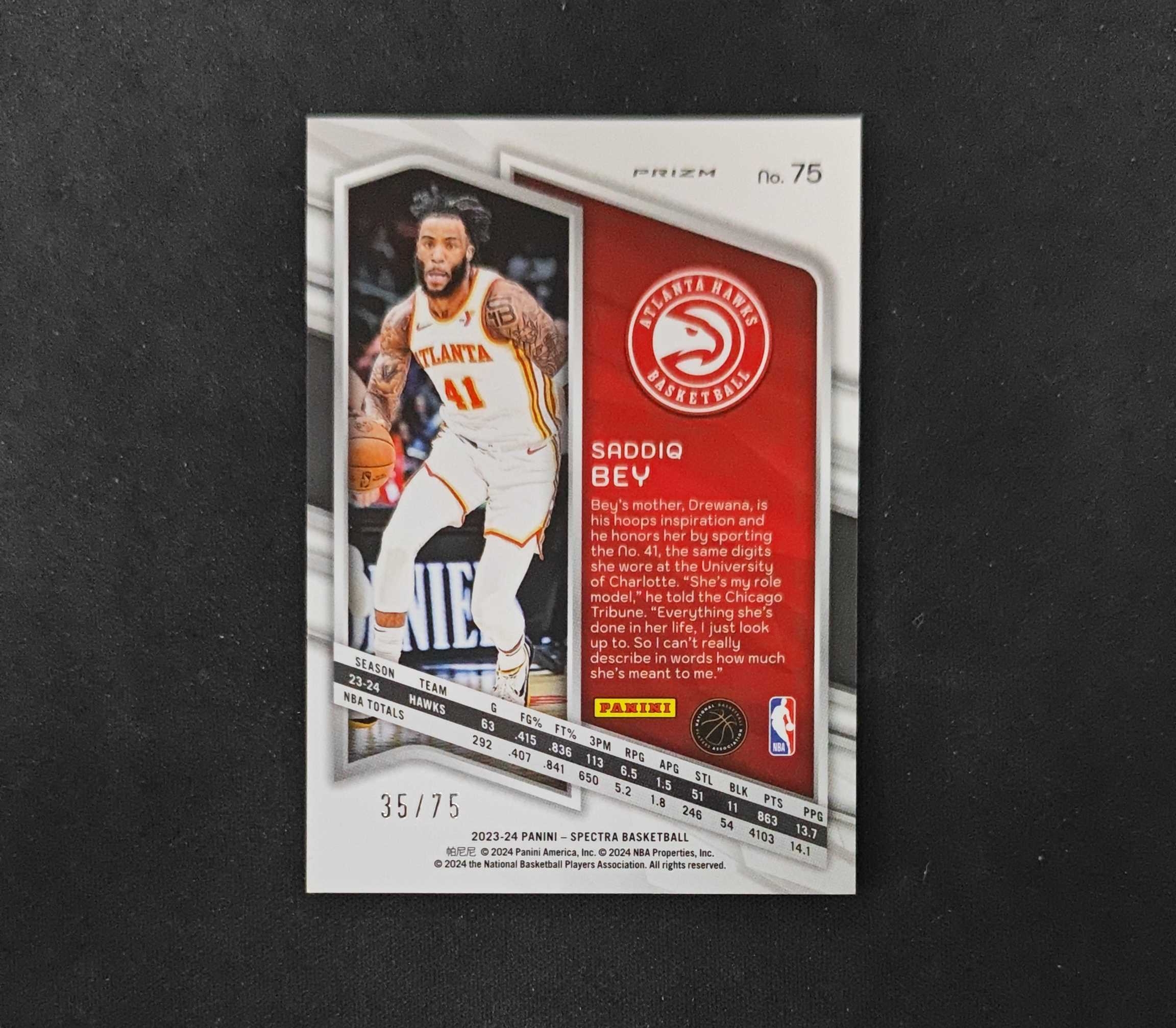 2023-24 Panini Spectra Saddiq Bey 【SC拍卖】光谱 老鹰 萨迪克贝 75编 绿hyper 收藏必备(ing哥)