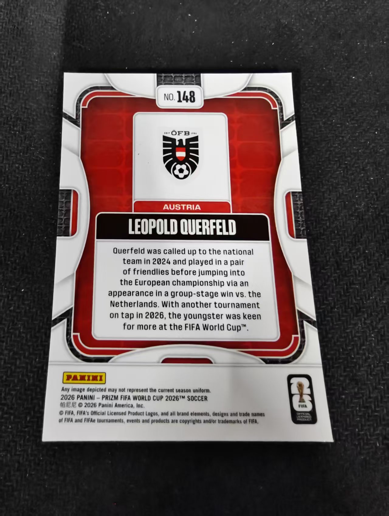 2026 Panini World Cup Prizm Leopold Querfeld 世界杯PZ 奥地利 利奥波德 奎尔费尔德 PZ世界杯 划痕 边角瑕疵#148
