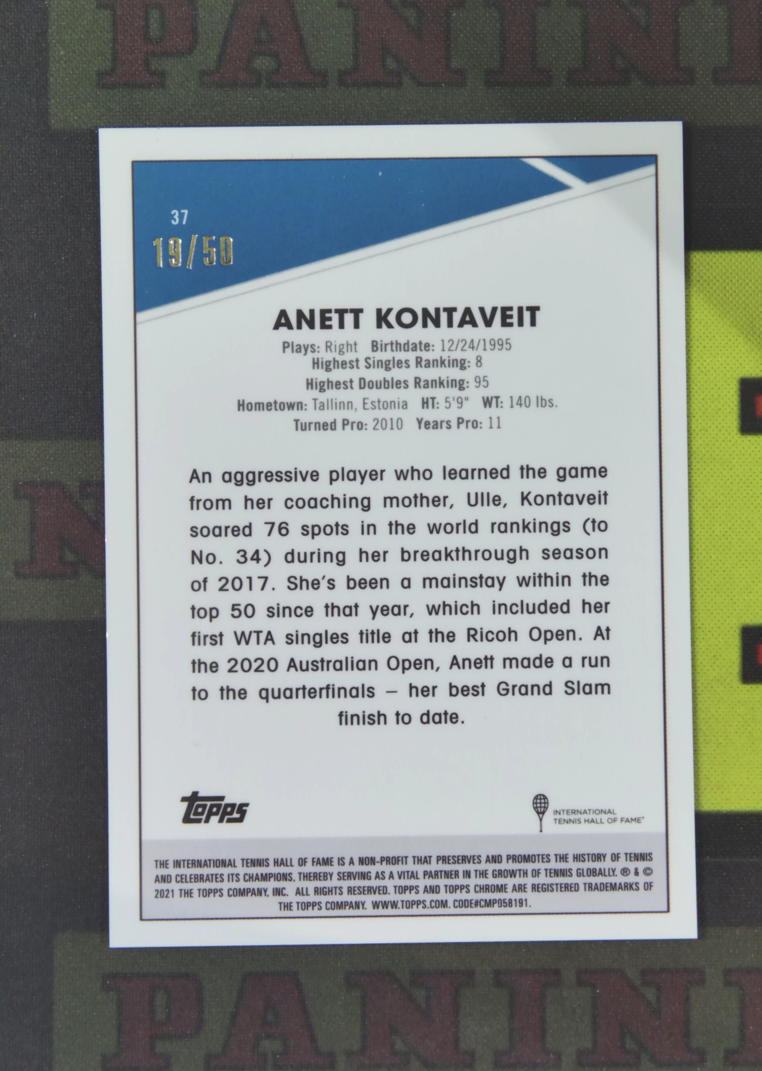 2021 Topps Chrome Anett Kontaveit Nirvana Project 阿奈特 康塔维特 女网 19/50 金碎冰 折射 蓝宝石 网球 TC 卡品如图 panpan¥