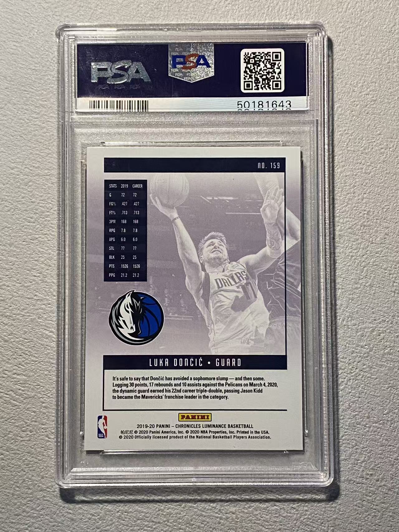 2019-20 Panini Chronicles Luka Doncic 独行侠 卢卡 东契奇 77 小聚光灯 特卡 大比例 粉平行 经典选图 psa9 评级卡 收藏必备