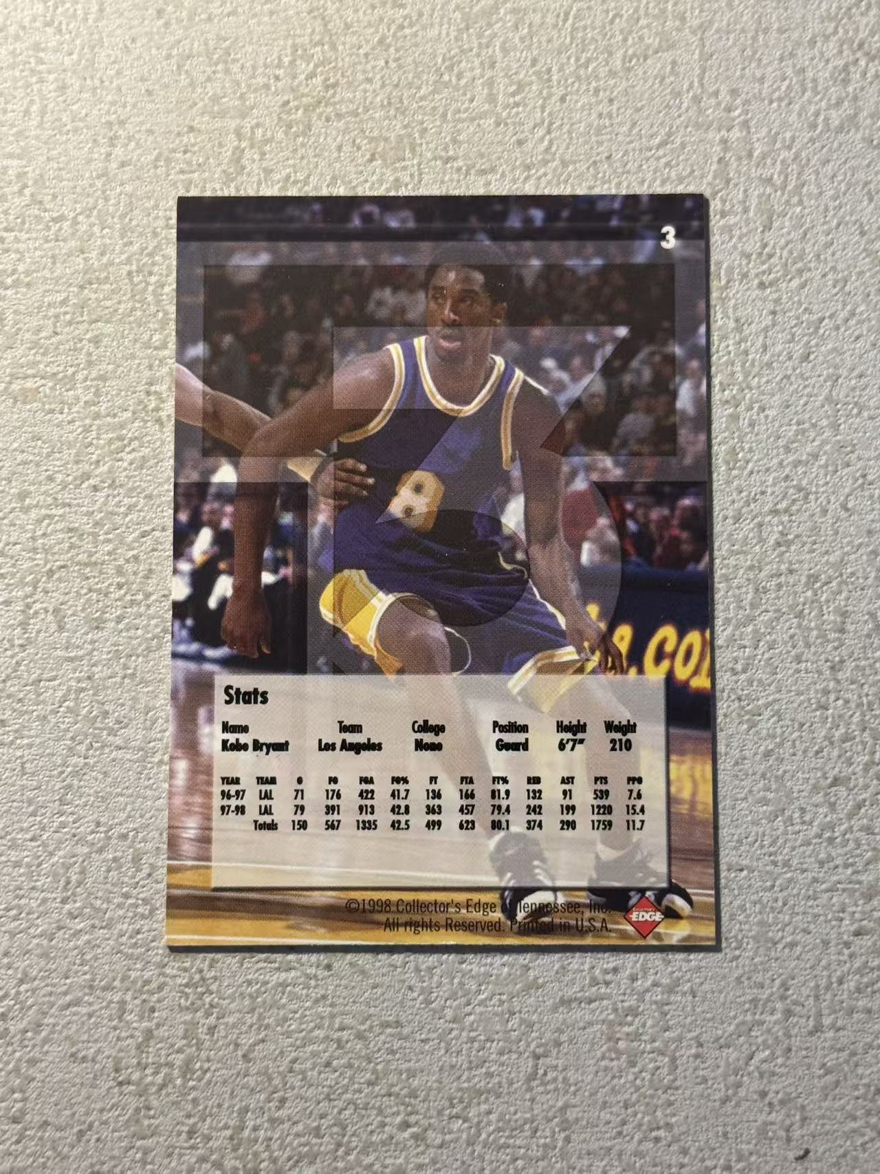 1998 Collector's Edge nba Kobe Bryant 湖人 科比 布莱恩特 大比例 金版 稀有老特 sp 经典选图 老卡瑕疵如图 收藏必备