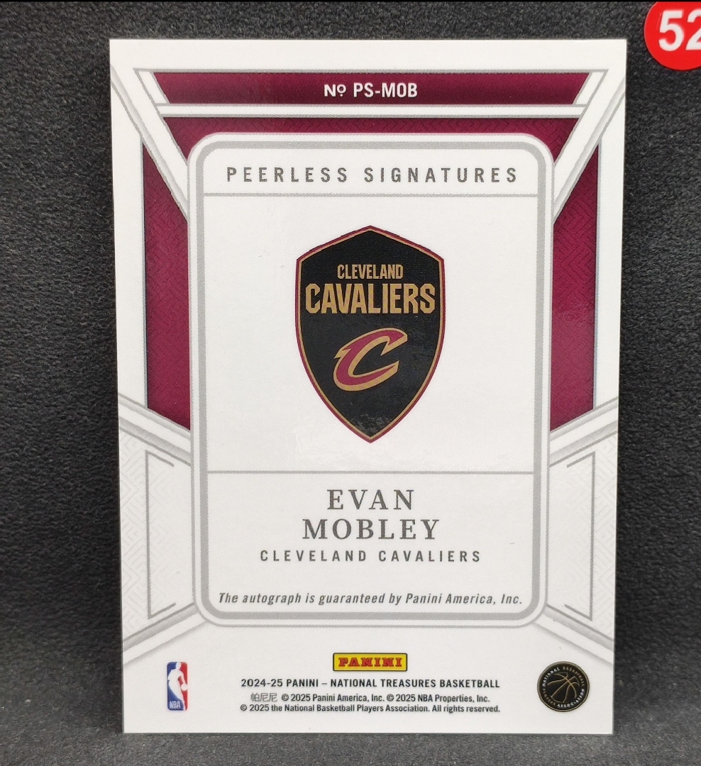 Evan Mobley 埃文莫布利 2024-25 Panini National Treasures 国宝 /75编带编限量 签字 卡签 Peerless 骑士队 通行卡品 微瑕 哈登队友冲冠东部