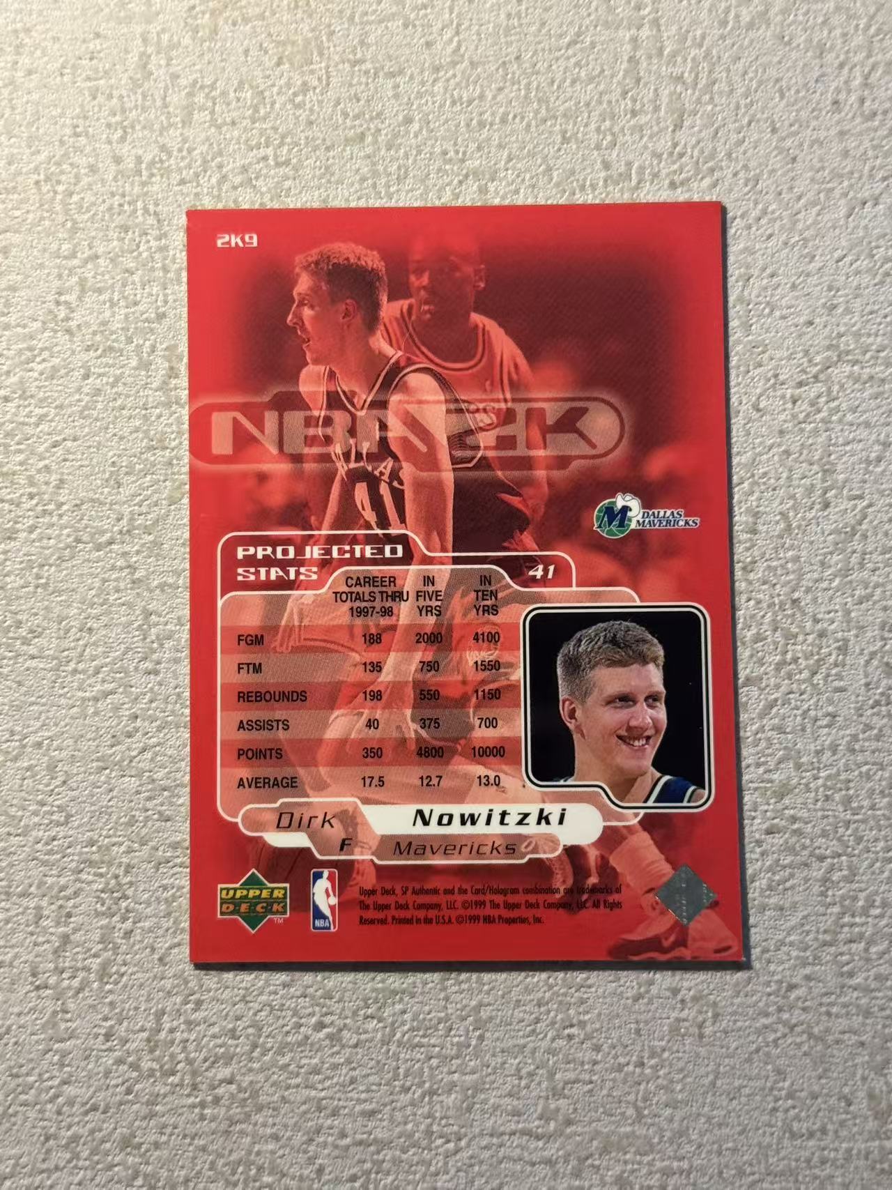 1999 Upper Deck SP Authentic Dirk Nowitzki RC ud 小牛 新秀rc 德克 诺维茨基 大比例 新秀年 特卡 折射 sp 经典选图 收藏必备