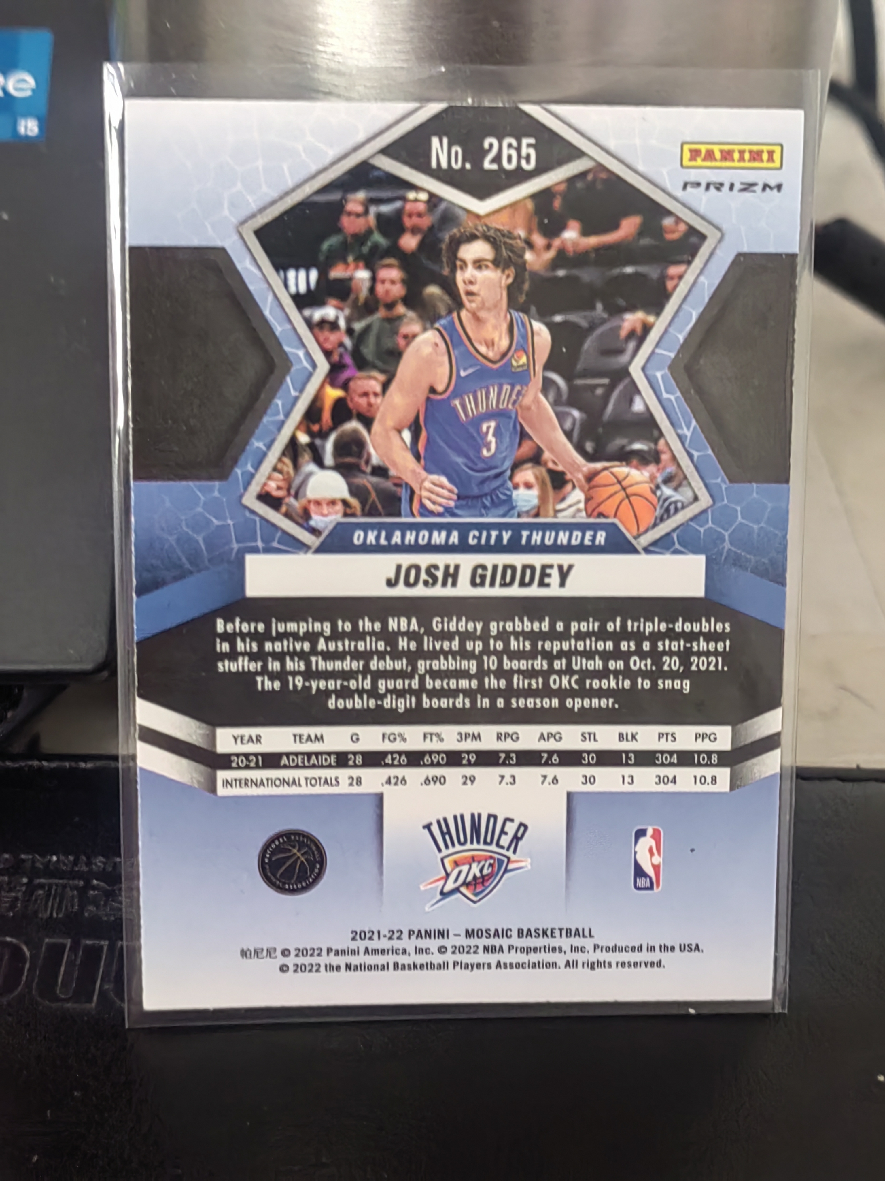 2021-22 Panini Mosaic Josh Giddey RC 马赛克 新秀 红折 红格子折 约什 吉迪 雷霆 篮 白边白角 不保卡品 卡品如图