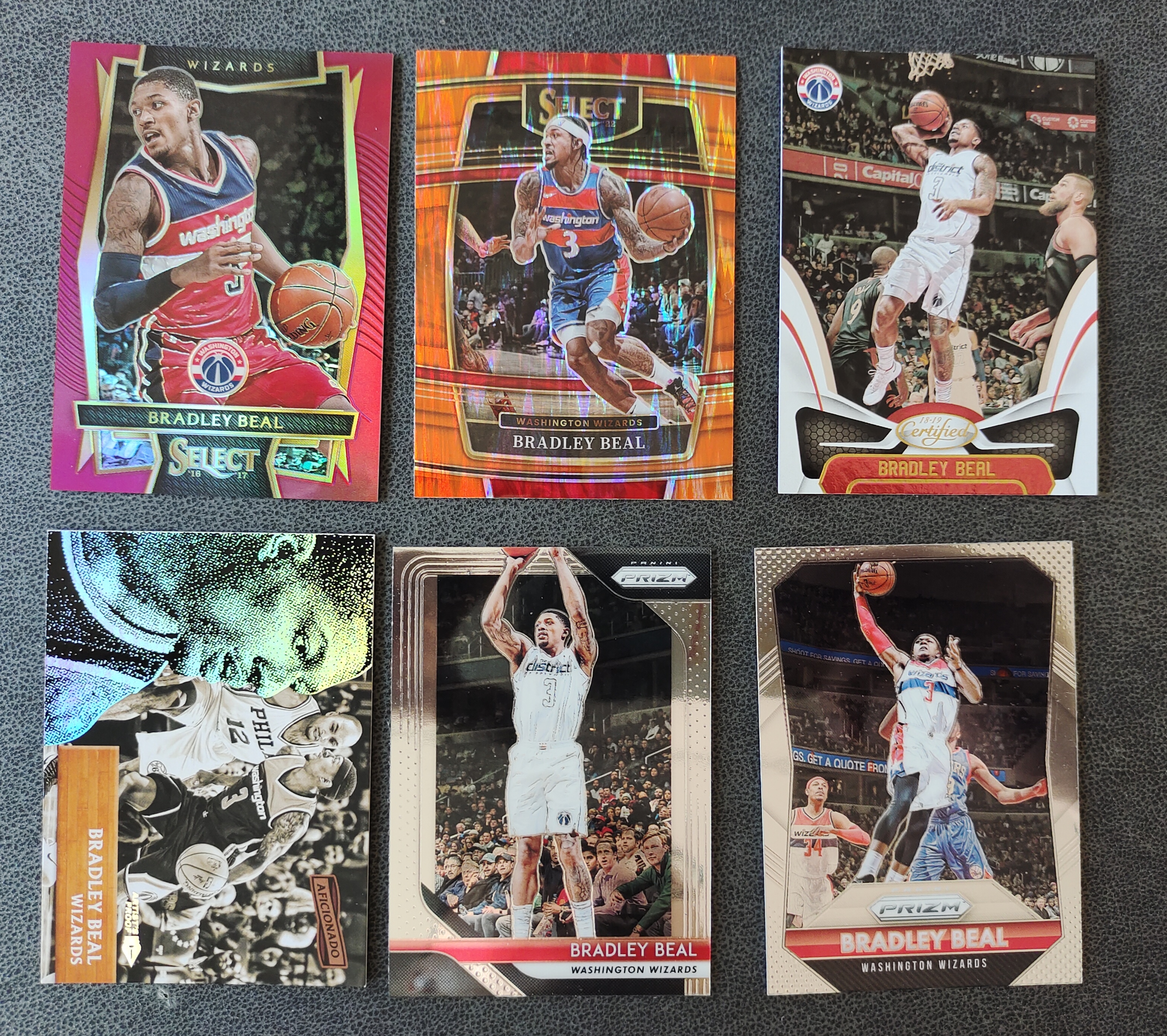 华盛顿 奇才队 布拉德利 比尔 Bradley Beal prizm select等系列6张打包 一张红折带编 154/175 一张橙色瀑布折
