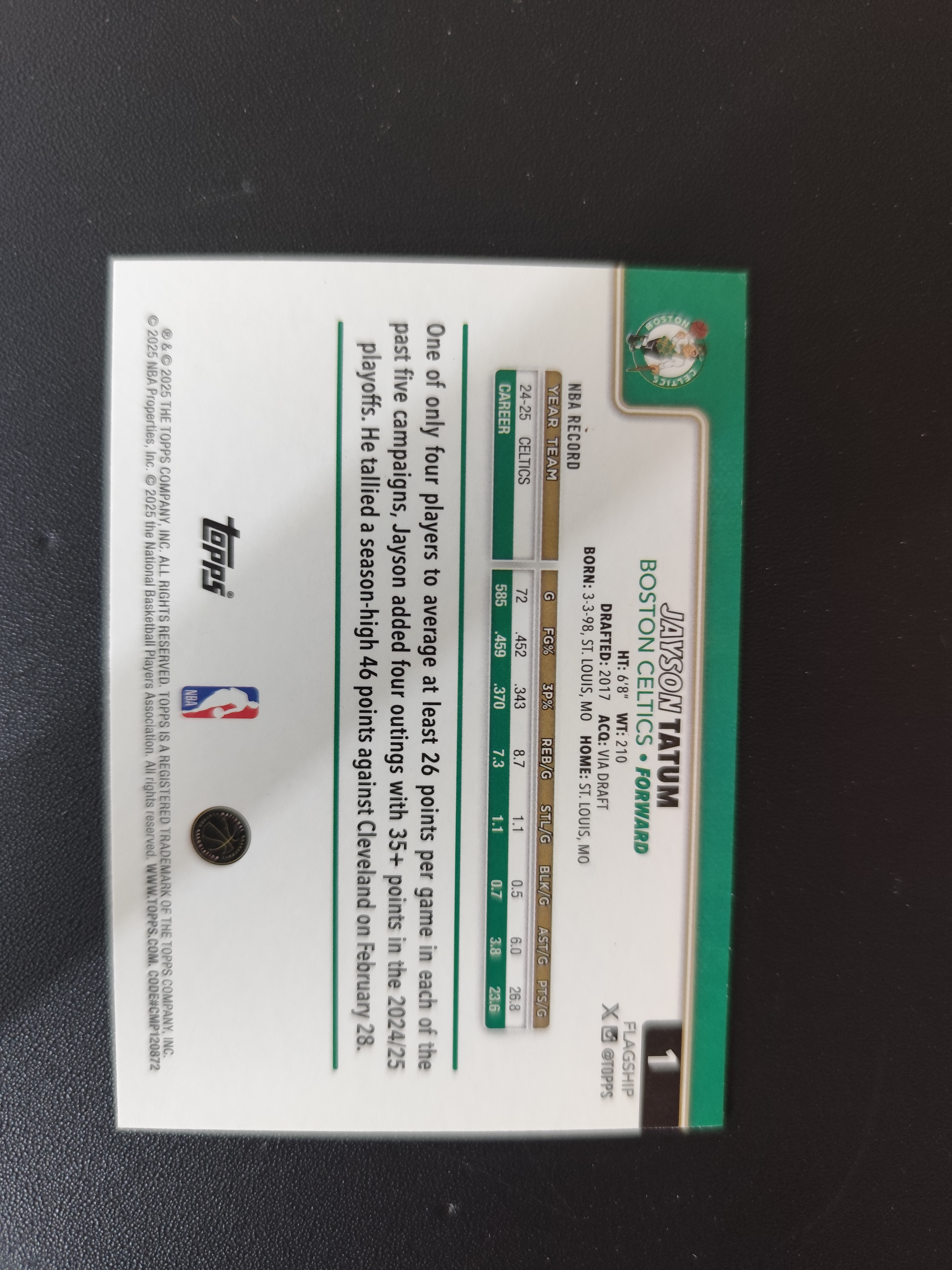 2025 Topps Topps Jayson Tatum #1 B11
