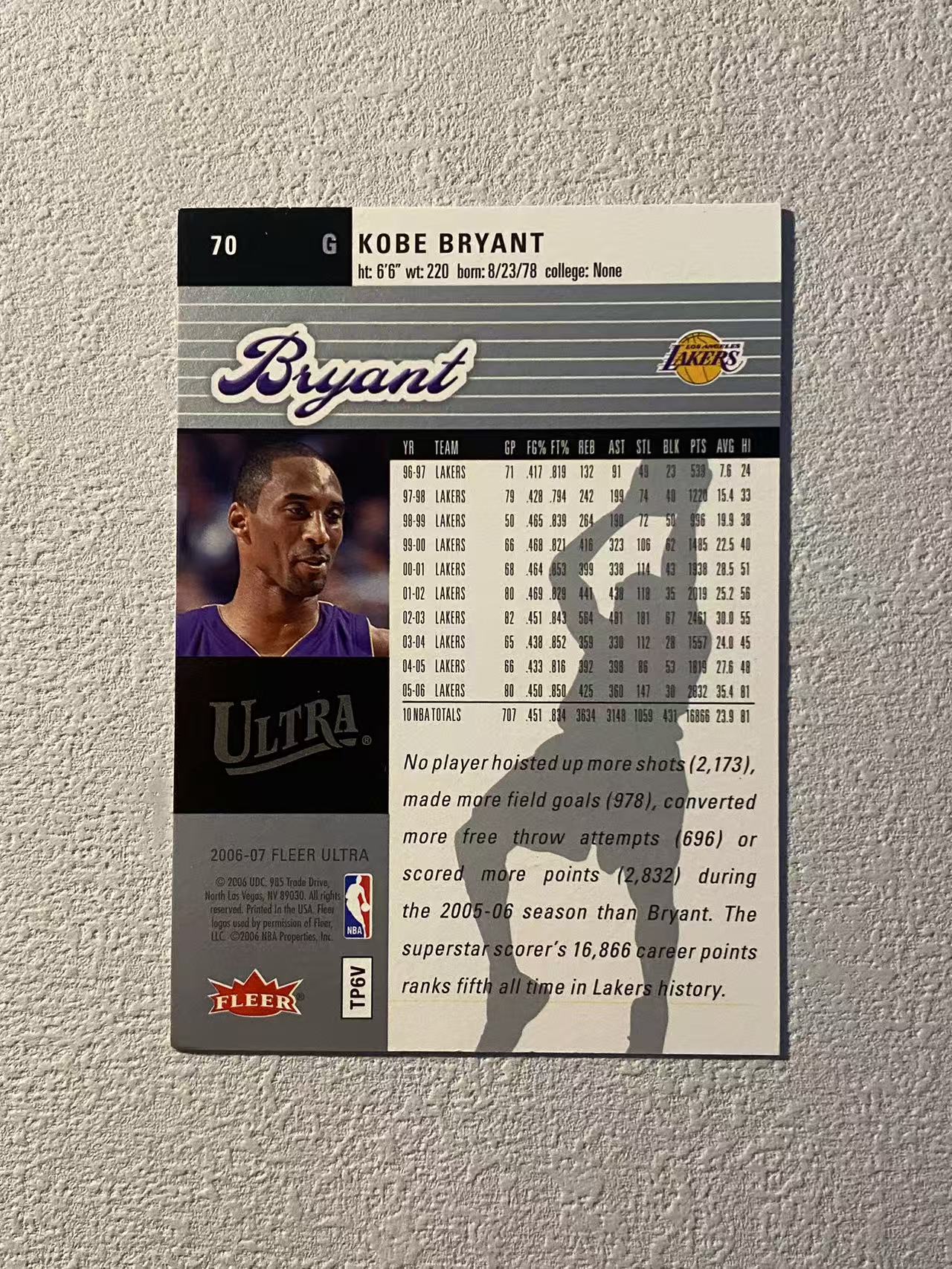 2006 Fleer Fleer Kobe Bryant 湖人 科比 布莱恩特 特卡 选图精美 经典老特 收藏必备