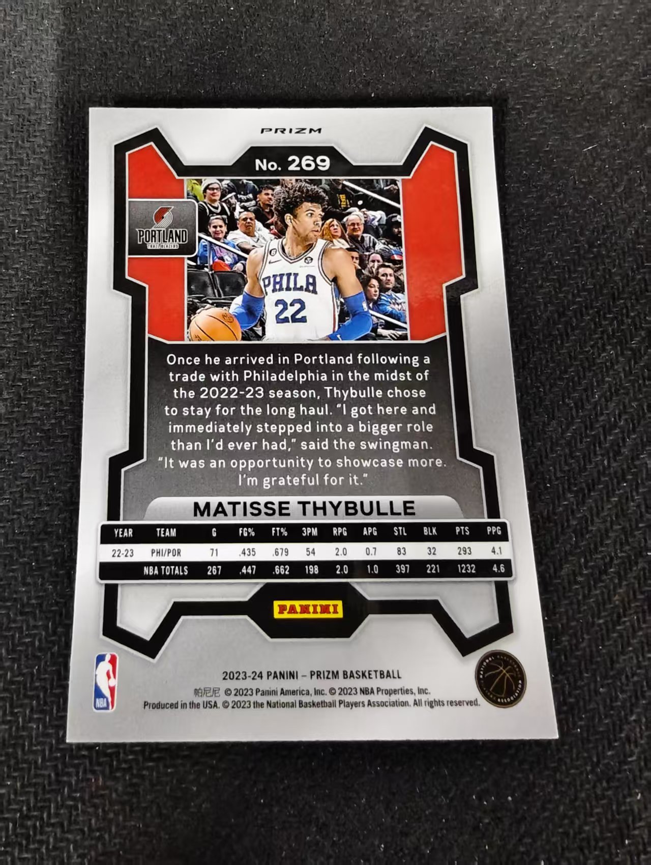 2023-24 Panini Prizm Matisse Thybulle PZ 马蒂斯 赛布尔 开拓者 三色圈圈折 PZ 划痕 边角瑕疵 #269