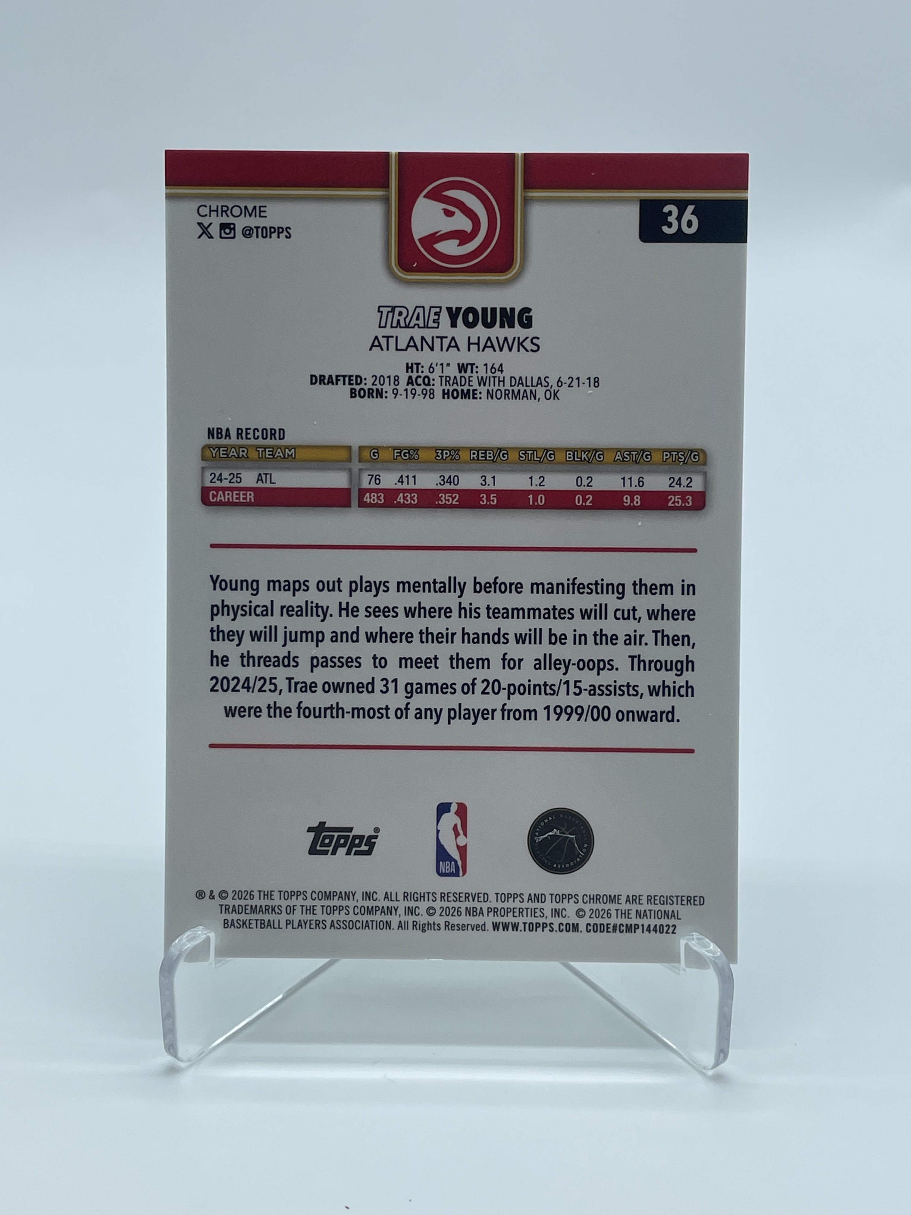 2025-26 Topps Chrome Update Trae Young【Simple】 tcu 老鹰 特雷 杨 20/99编 绿折 折射 卡品如图 专收必备