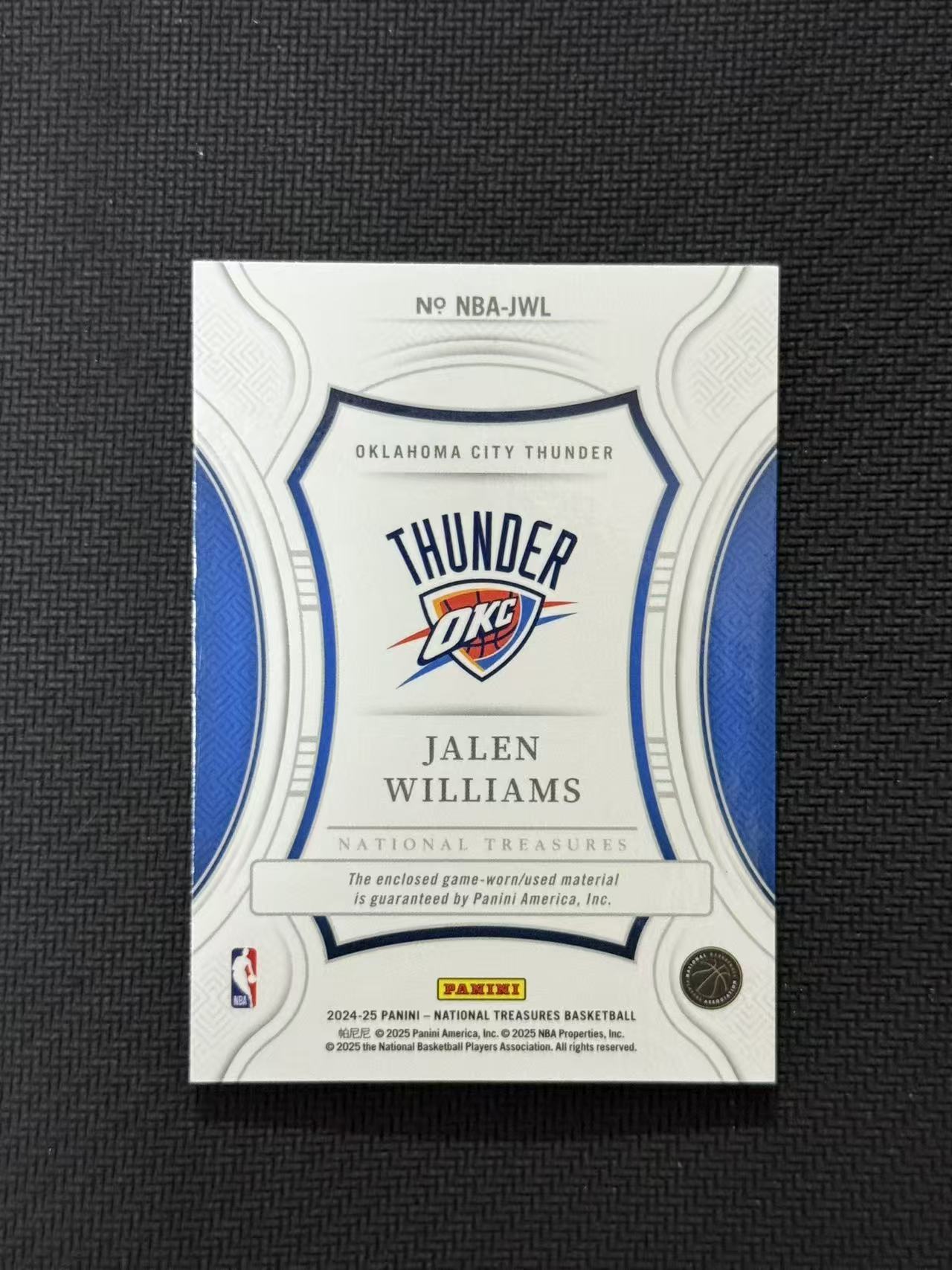 2024-25 Panini National Treasures Jalen Williams 雷霆 国宝 杰伦 威廉姆斯 25/99编 小窗物料 球衣切割 亲穿 GU 卡品如图 老公DR