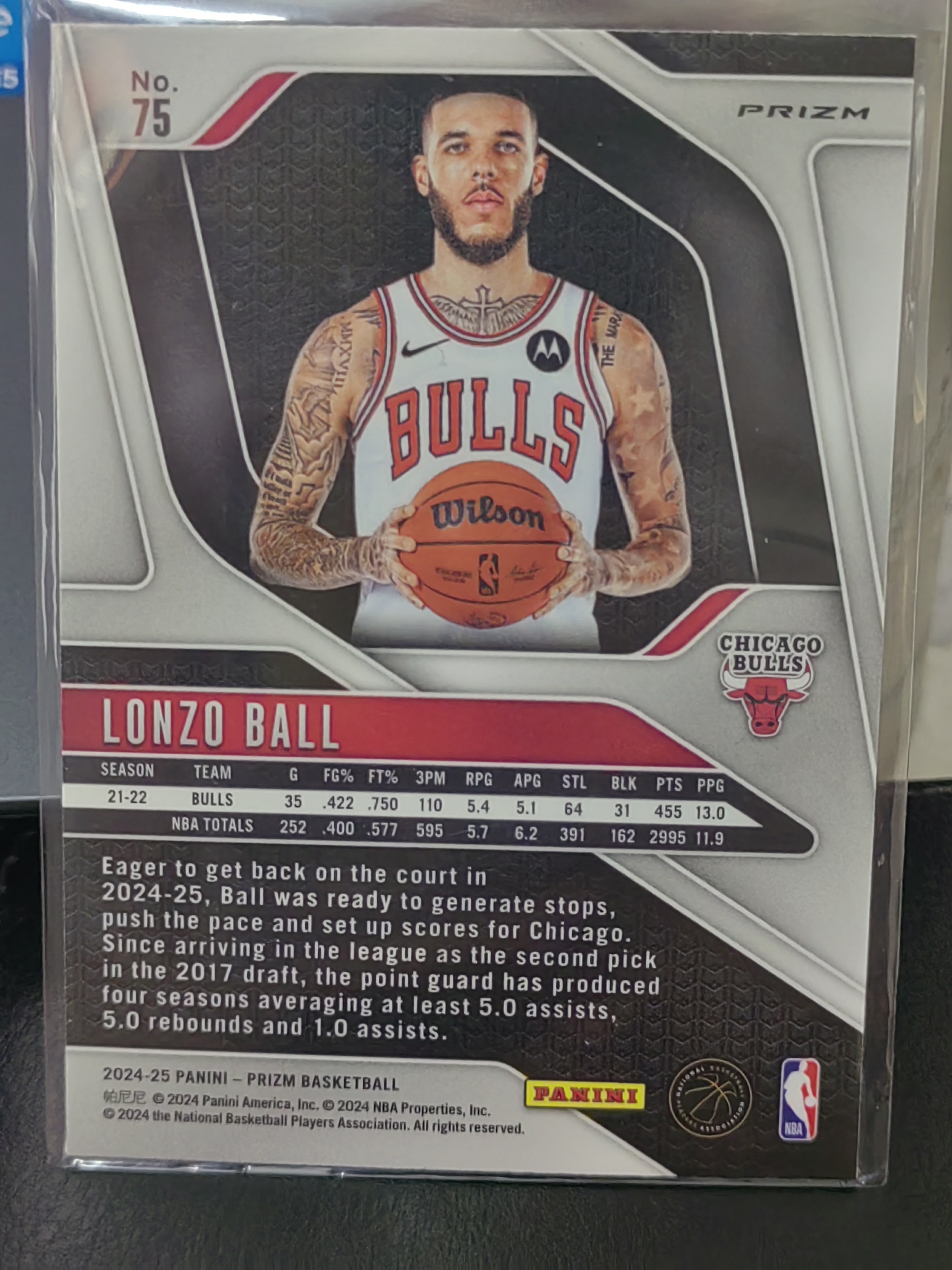 2024-25 Panini Prizm Lonzo Ball PZ 粉碎冰折 朗佐鲍尔 公牛 篮 白边白角 不保卡品 卡品如图