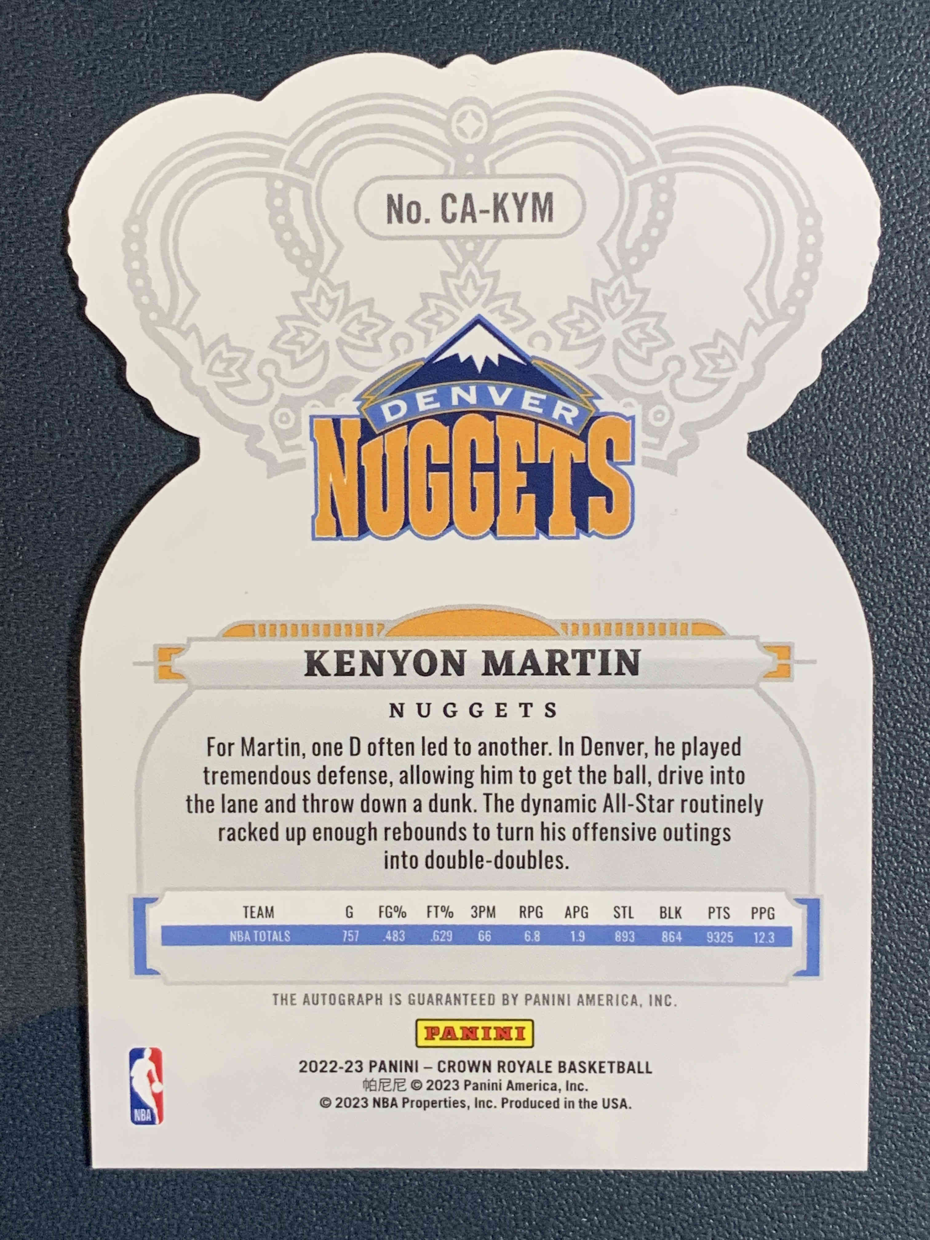 202223 Panini Crown Royale Kenyon Martin 【元宇宙卡牌 超级预付代卖】远方124：皇冠 掘金 肯扬