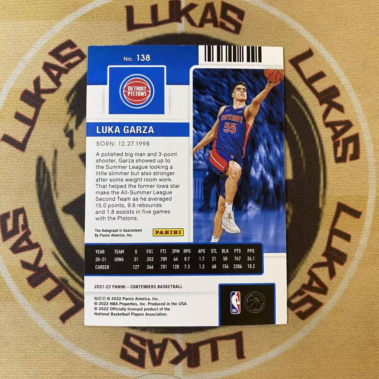 撸卡厮 Lukas 2122 球票 活塞 潜力新秀 加尔扎 新秀 99编 新秀签字卡 新秀签 卡签(link)