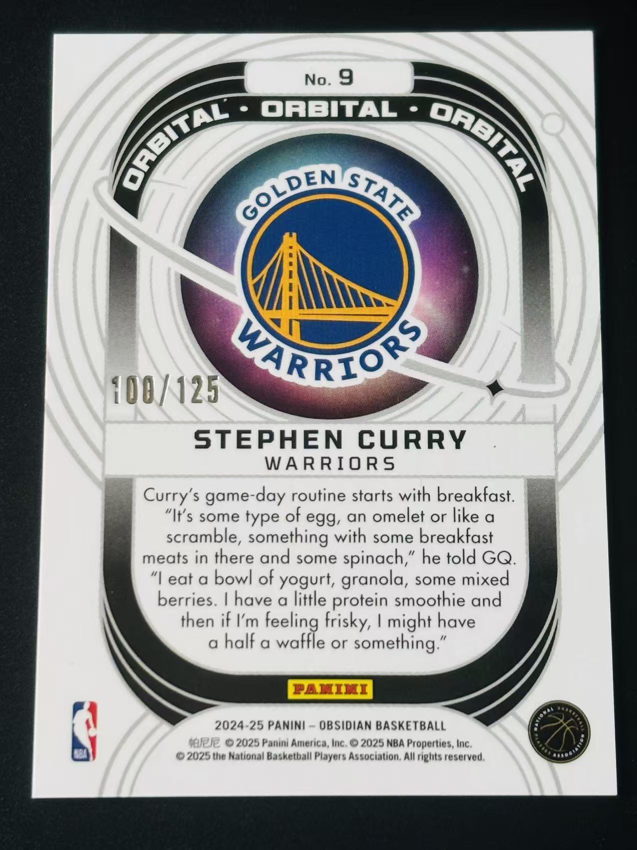 2024-25 Panini Obsidian Stephen Curry 黑曜石 勇士 斯蒂芬 库里 125编 银折 不累计